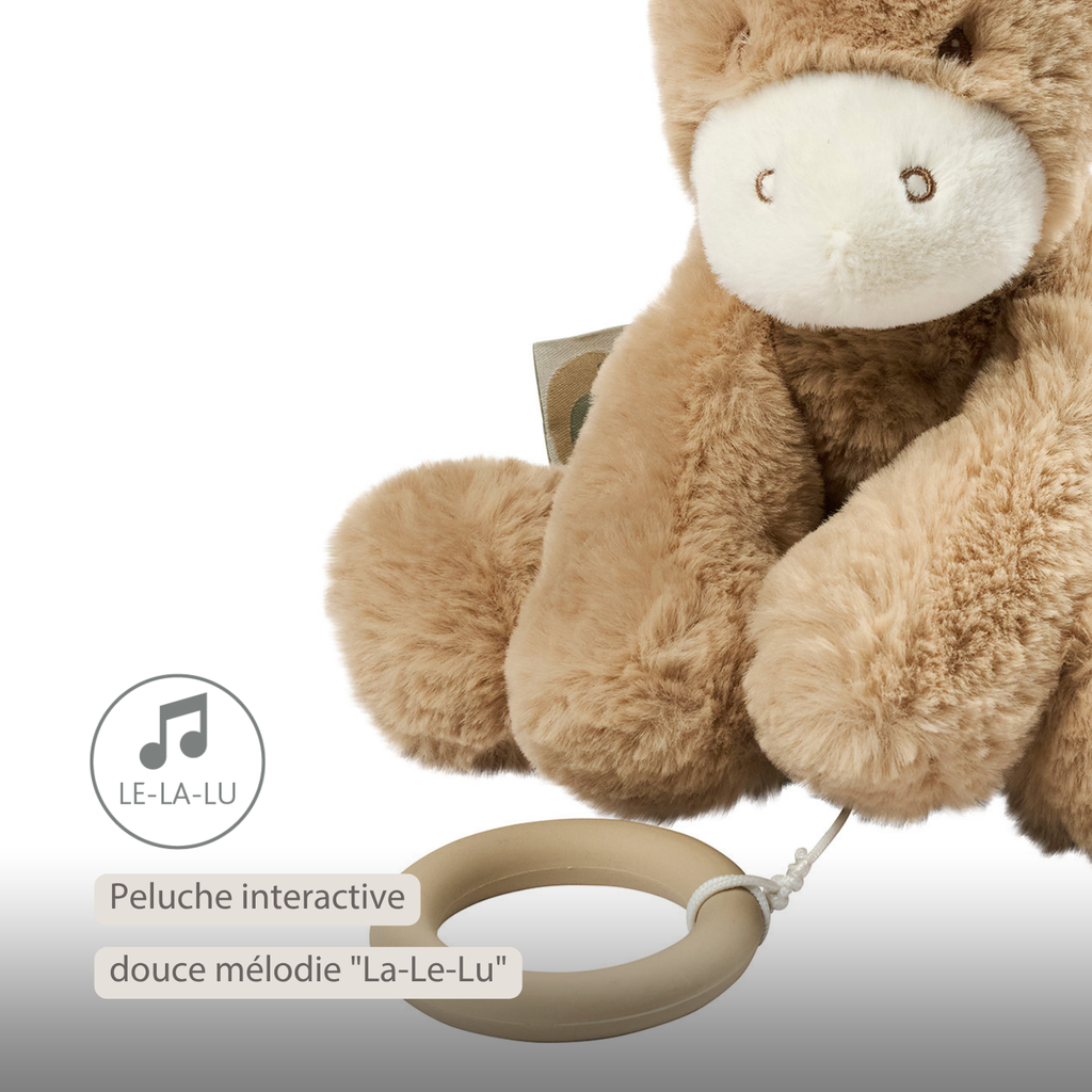 LouLou Musical Plush Donkey - Baby Soft Toy - 30 cm - Light Caramel [FR]