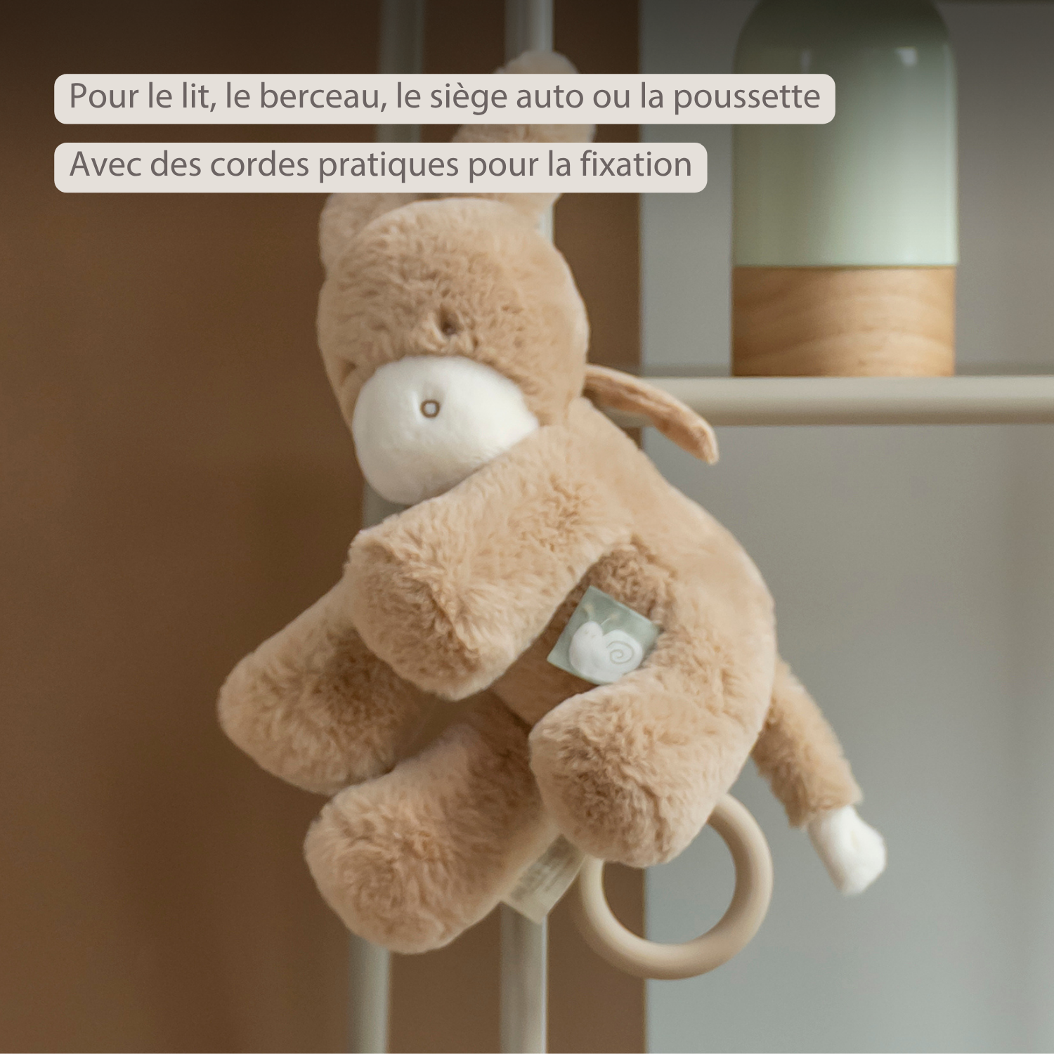 LouLou Musical Plush Donkey - Baby Soft Toy - 30 cm - Light Caramel [FR]