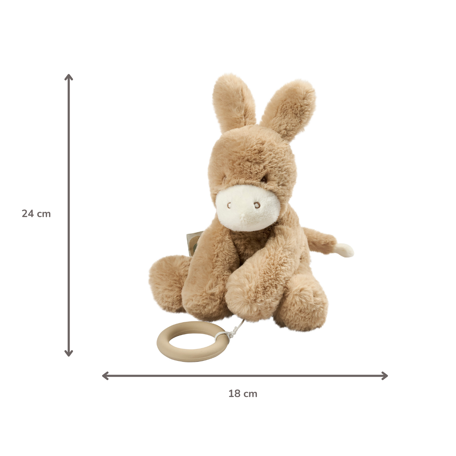 LouLou Musical Plush Donkey - Baby Soft Toy - 30 cm - Light Caramel [FR]