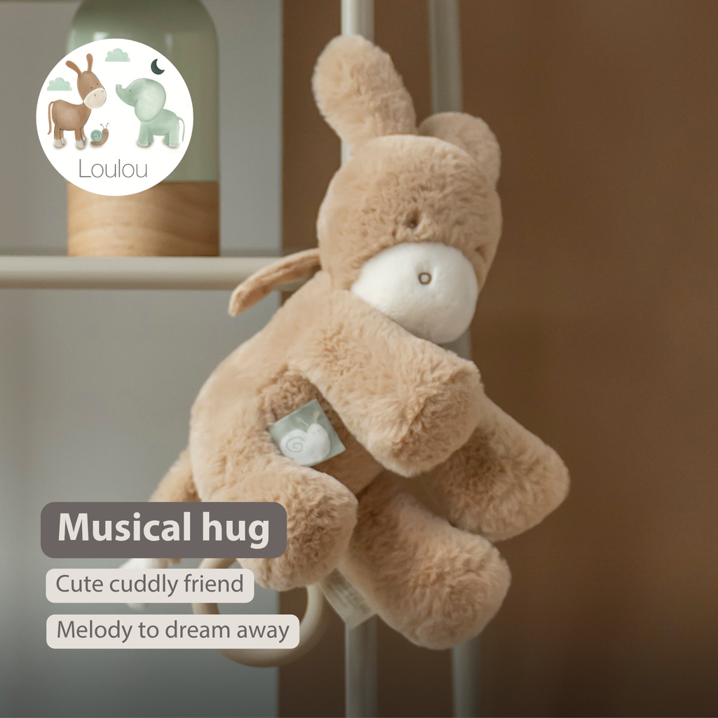LouLou Musical Plush Donkey - Baby Soft Toy - 30 cm - Light Caramel [EN]
