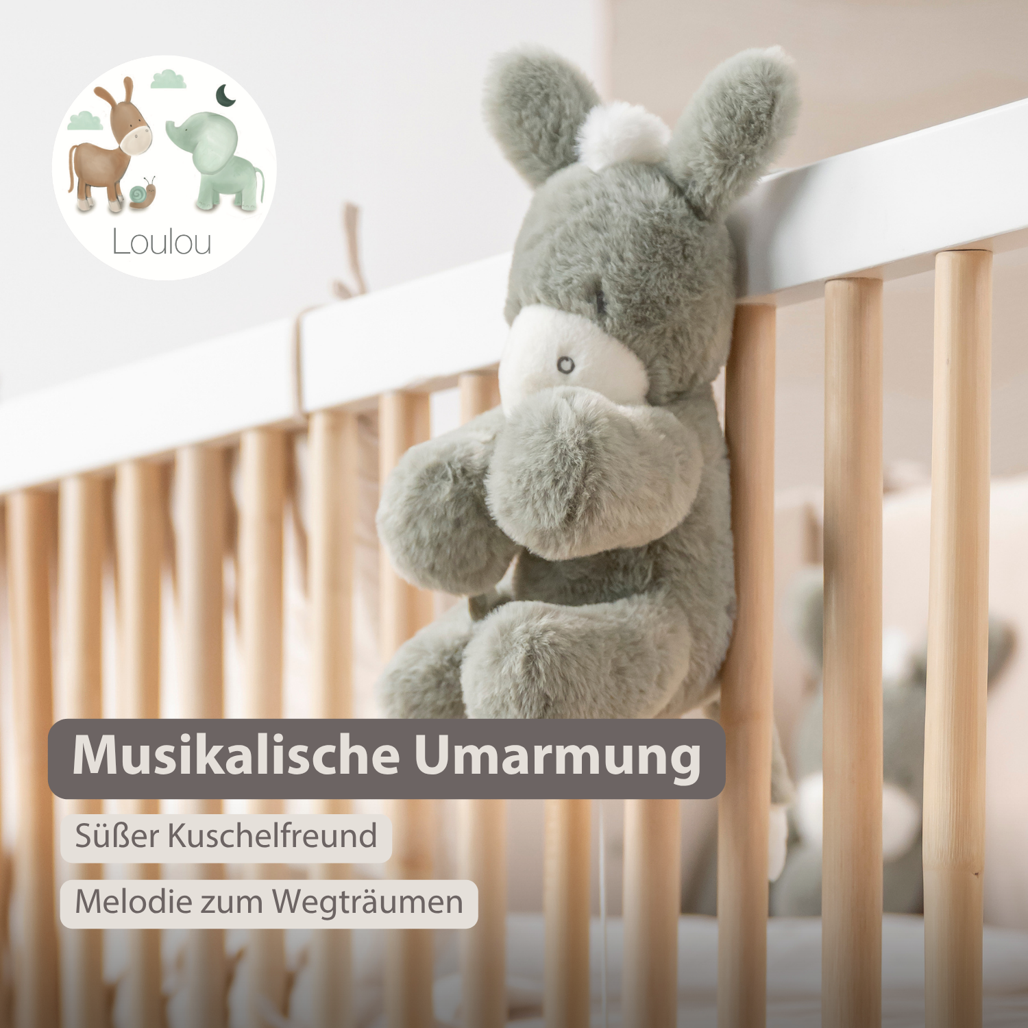LouLou Musical Plush Donkey  - Baby Soft Toy - 30 cm - Dark Green [DE]