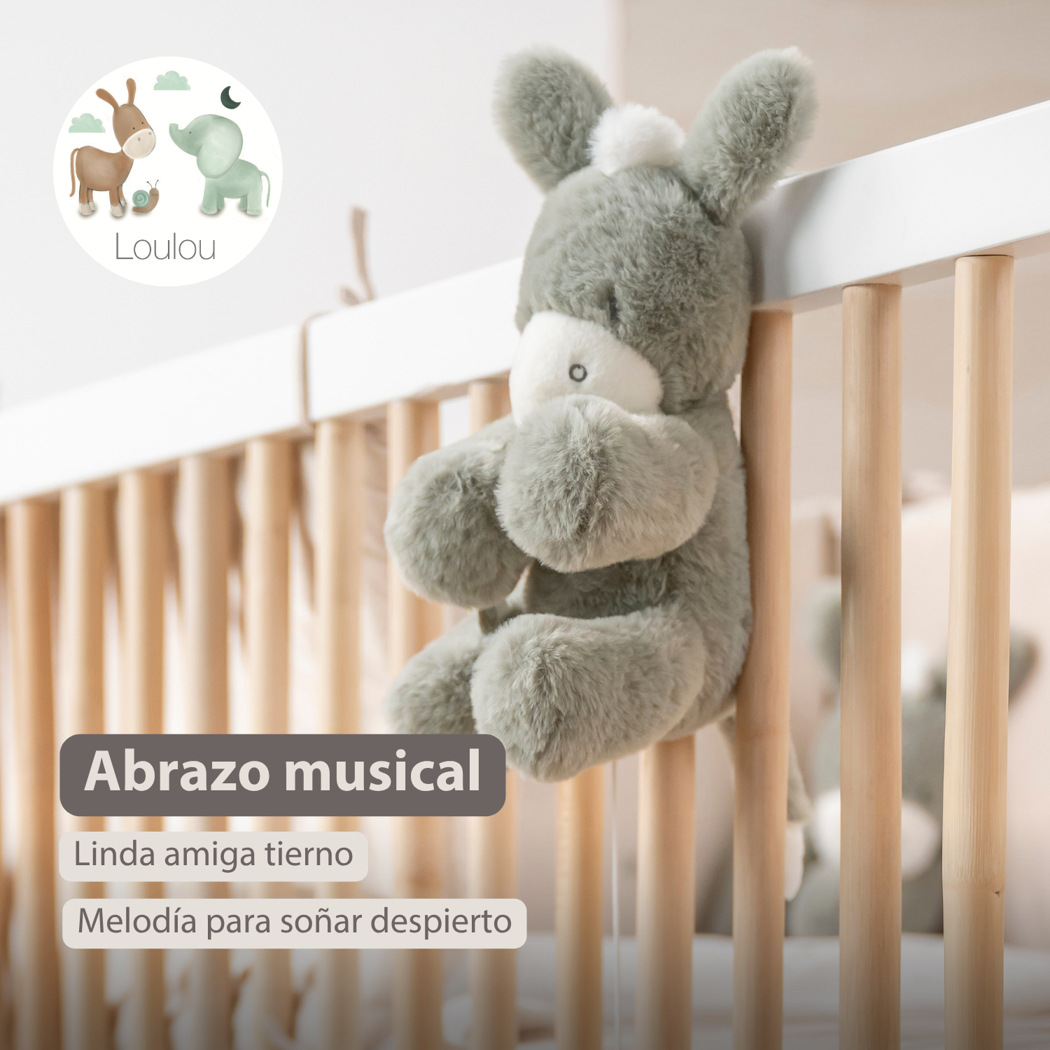 LouLou Musical Plush Donkey  - Baby Soft Toy - 30 cm - Dark Green [ES]