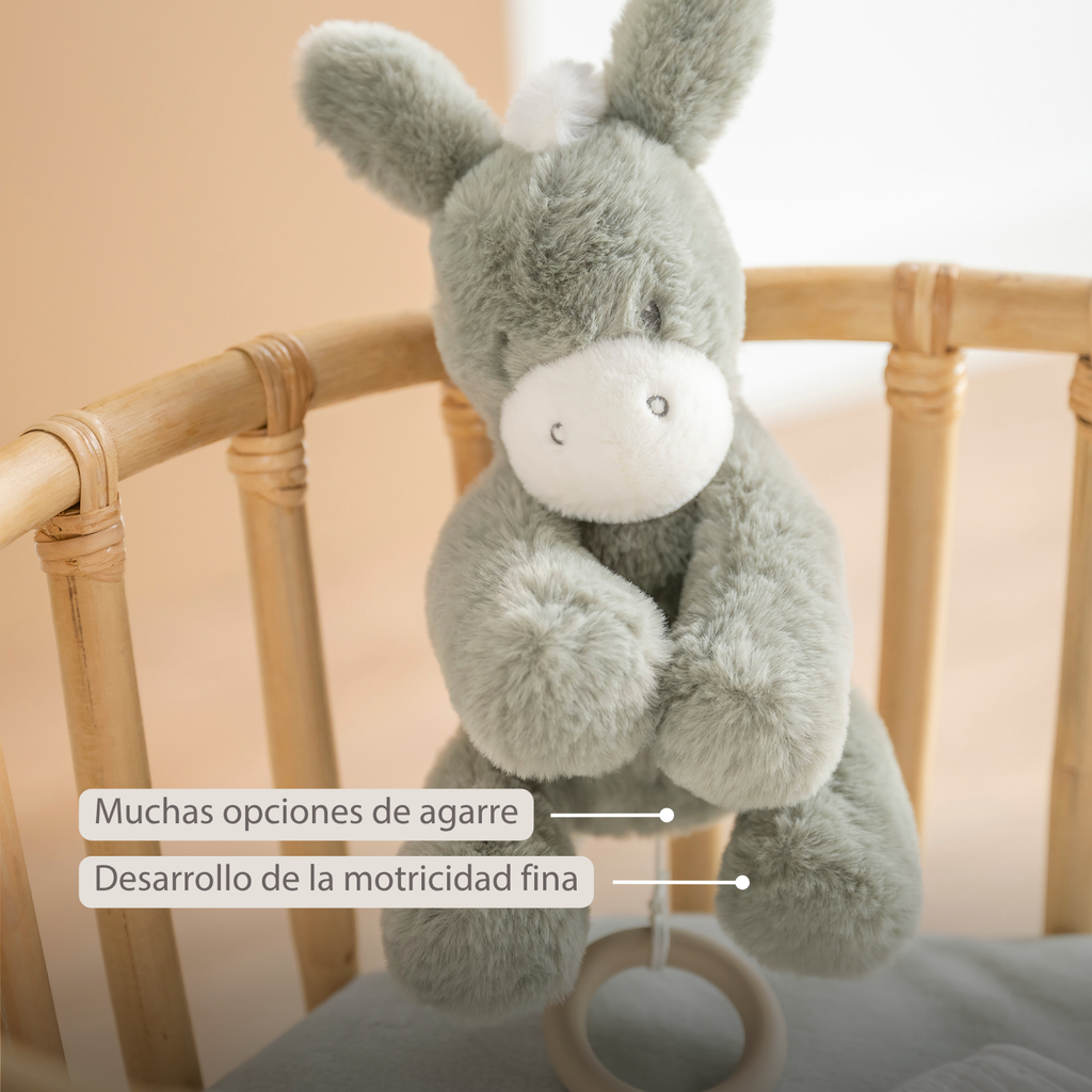 LouLou Musical Plush Donkey  - Baby Soft Toy - 30 cm - Dark Green [ES]