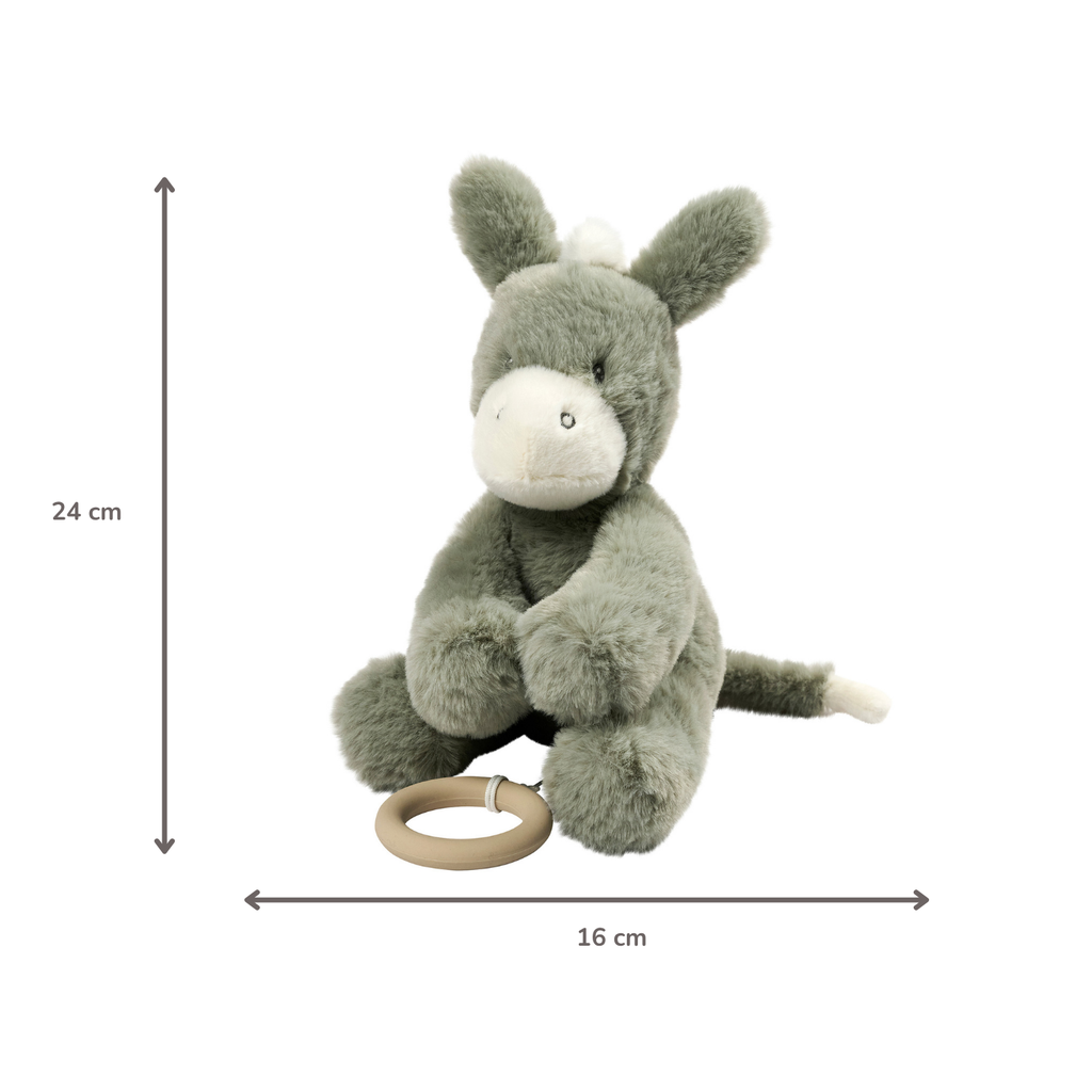 LouLou Musical Plush Donkey  - Baby Soft Toy - 30 cm - Dark Green [ES]
