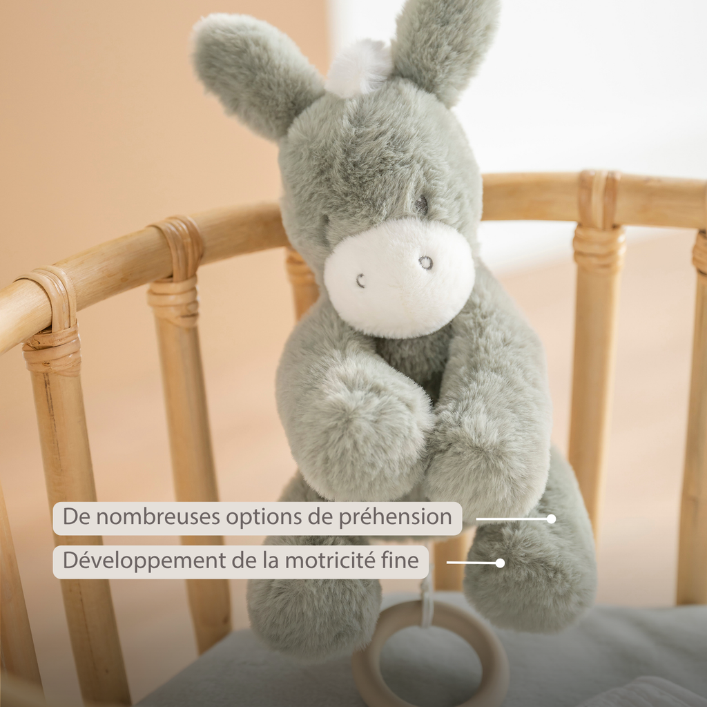 LouLou Musical Plush Donkey  - Baby Soft Toy - 30 cm - Dark Green [FR]