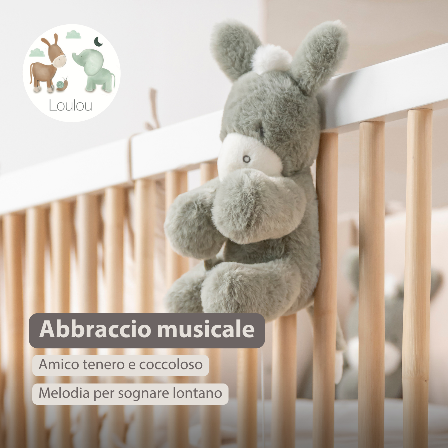 LouLou Musical Plush Donkey  - Baby Soft Toy - 30 cm - Dark Green [IT]