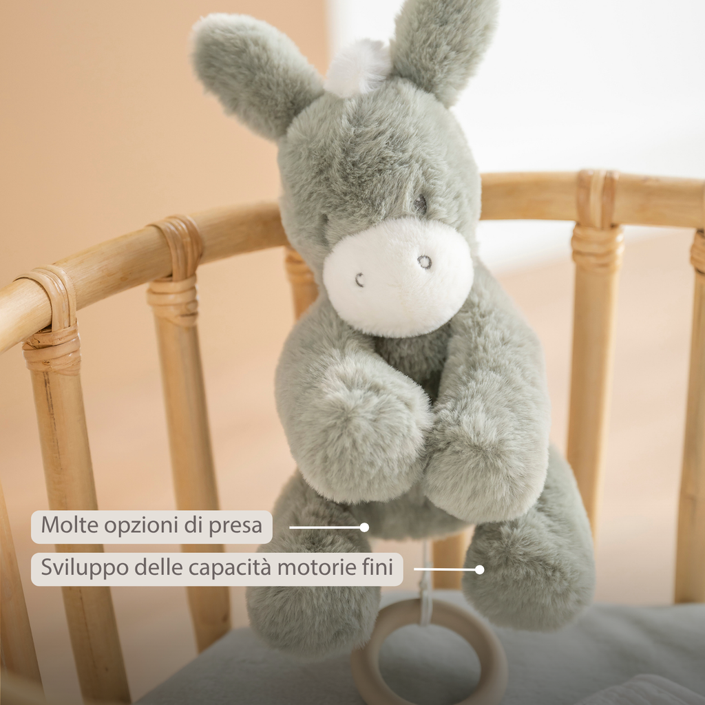 LouLou Musical Plush Donkey  - Baby Soft Toy - 30 cm - Dark Green [IT]