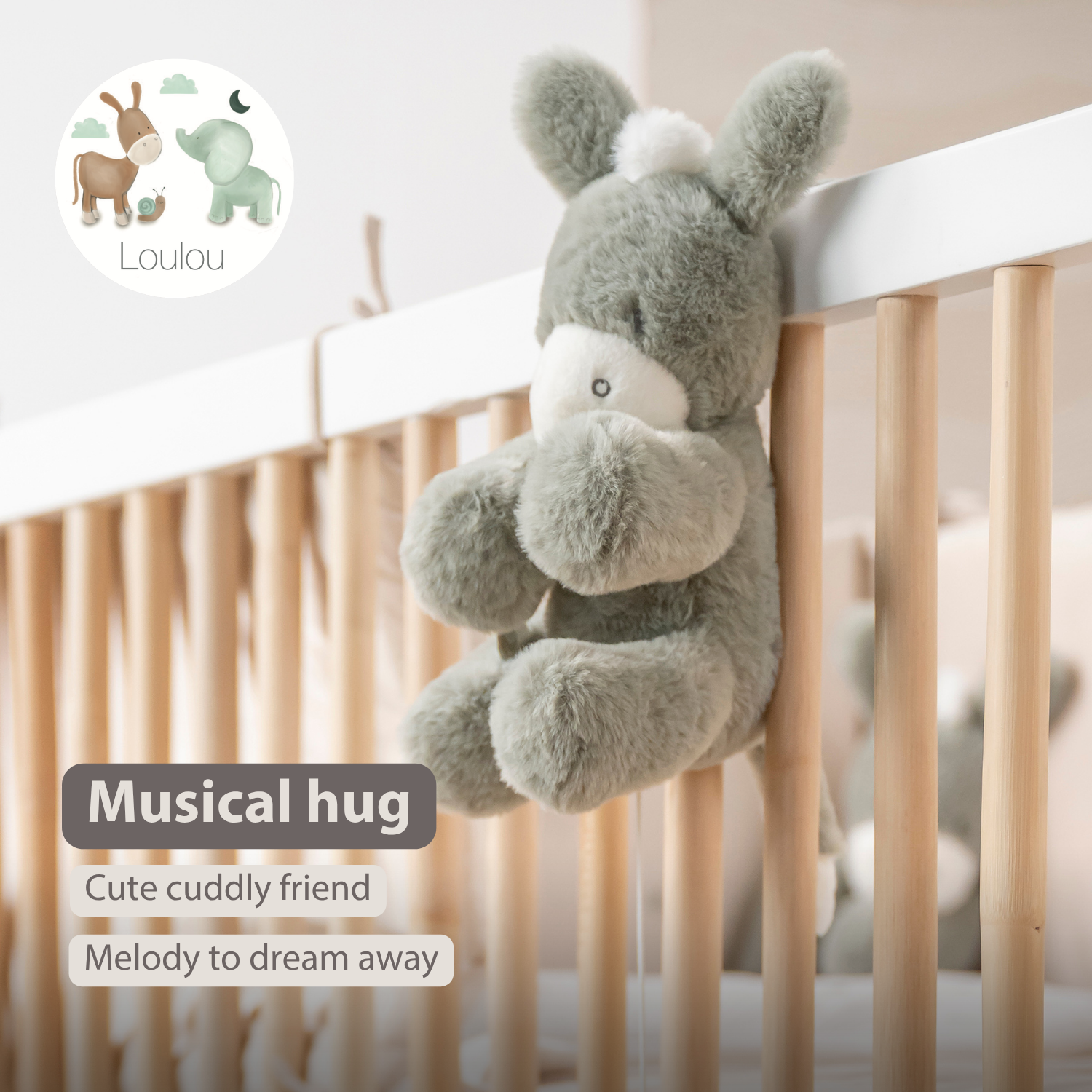LouLou Musical Plush Donkey  - Baby Soft Toy - 30 cm - Dark Green [EN]