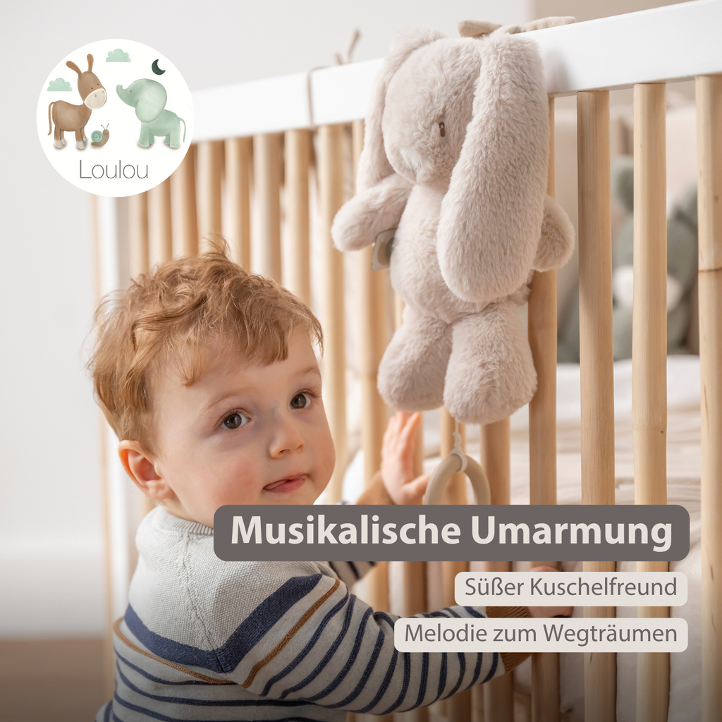 LouLou Musical Plush Rabbit  - Baby Soft Toy - 30 cm - Sand [DE]