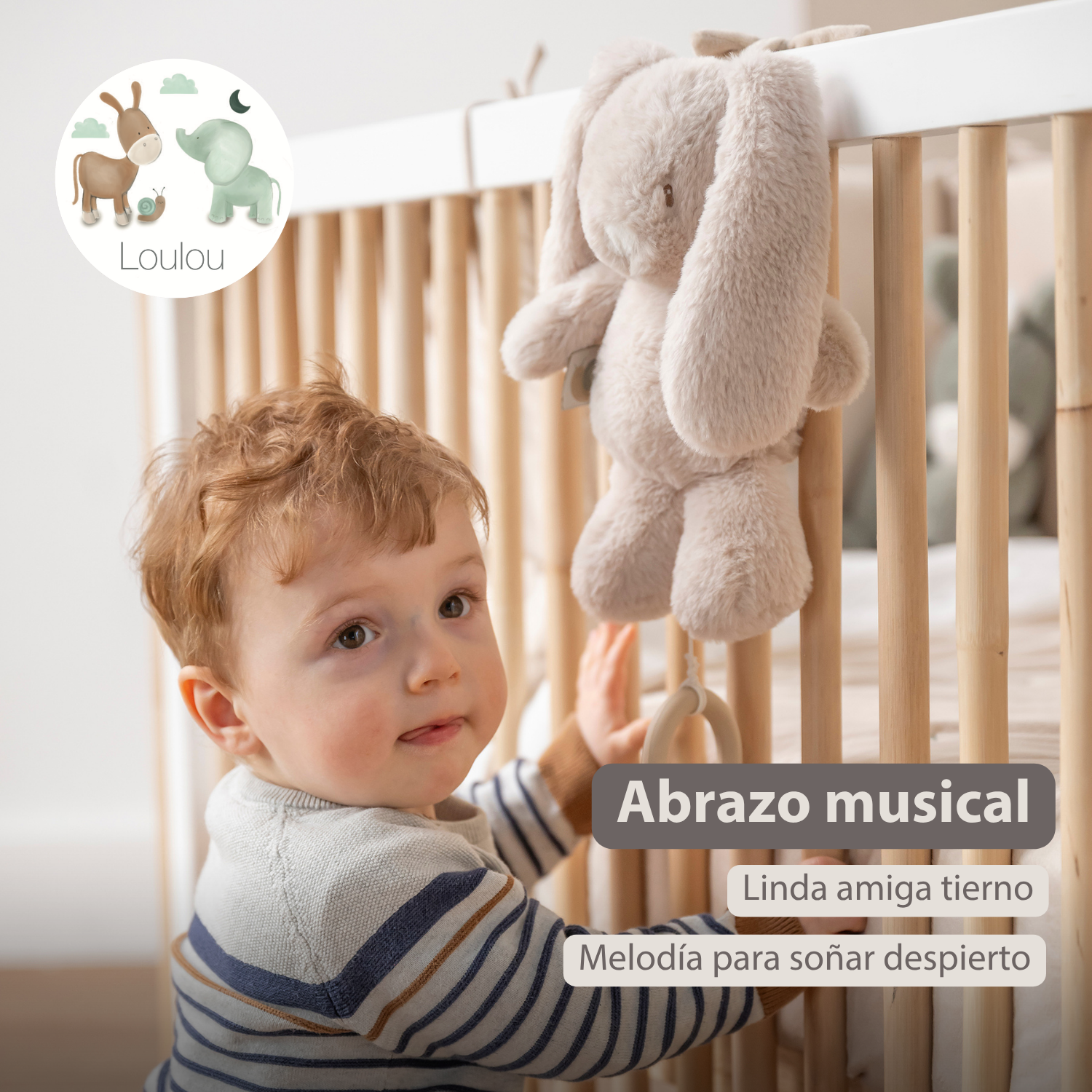 LouLou Musical Plush Rabbit  - Baby Soft Toy - 30 cm - Sand [ES]