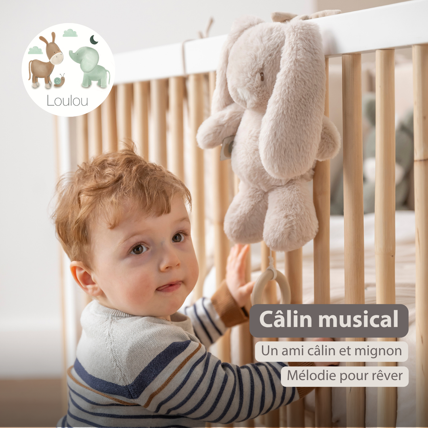 LouLou Musical Plush Rabbit  - Baby Soft Toy - 30 cm - Sand [FR]