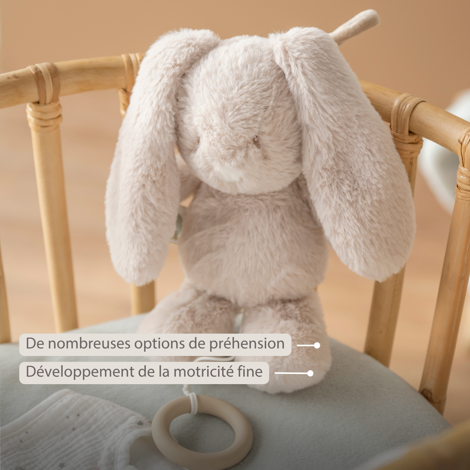 LouLou Musical Plush Rabbit  - Baby Soft Toy - 30 cm - Sand [FR]