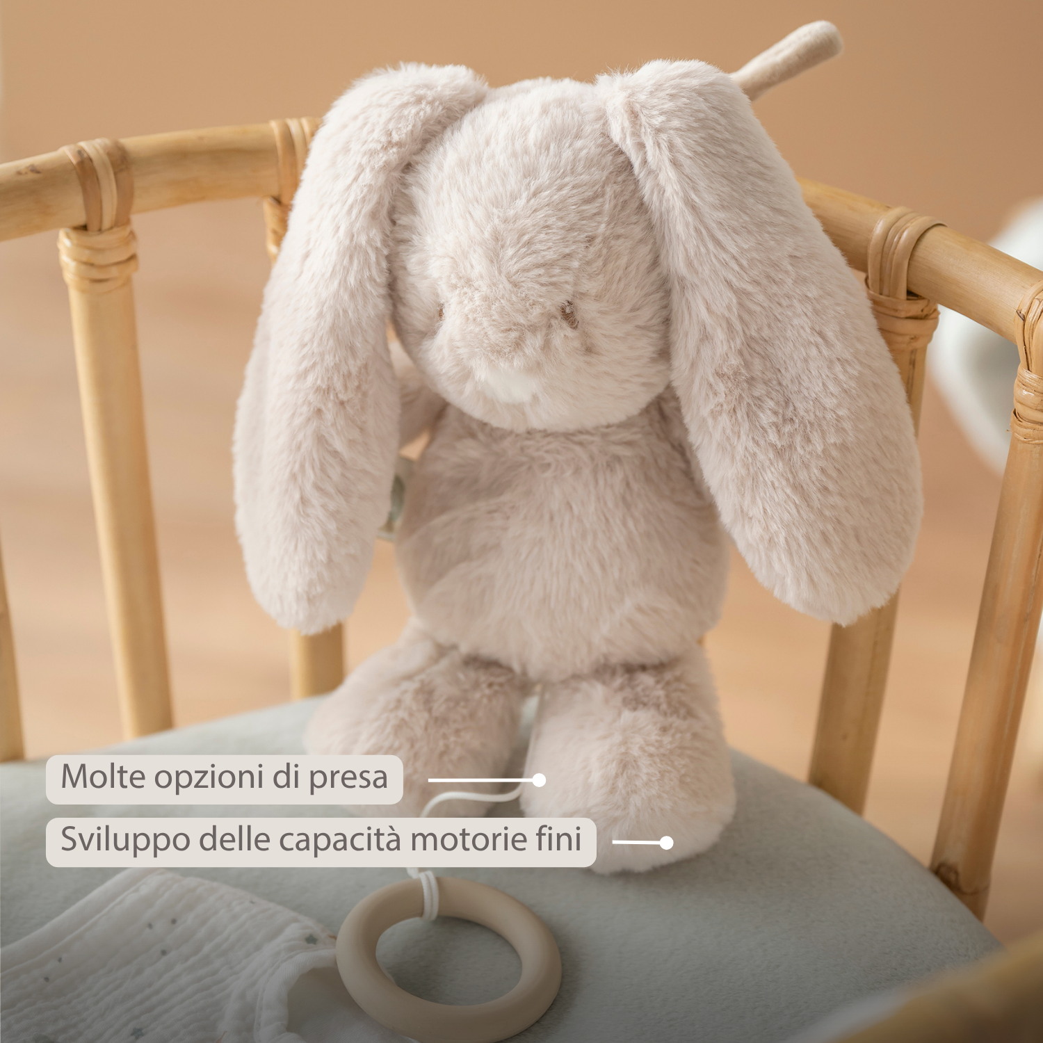 LouLou Musical Plush Rabbit  - Baby Soft Toy - 30 cm - Sand [IT]