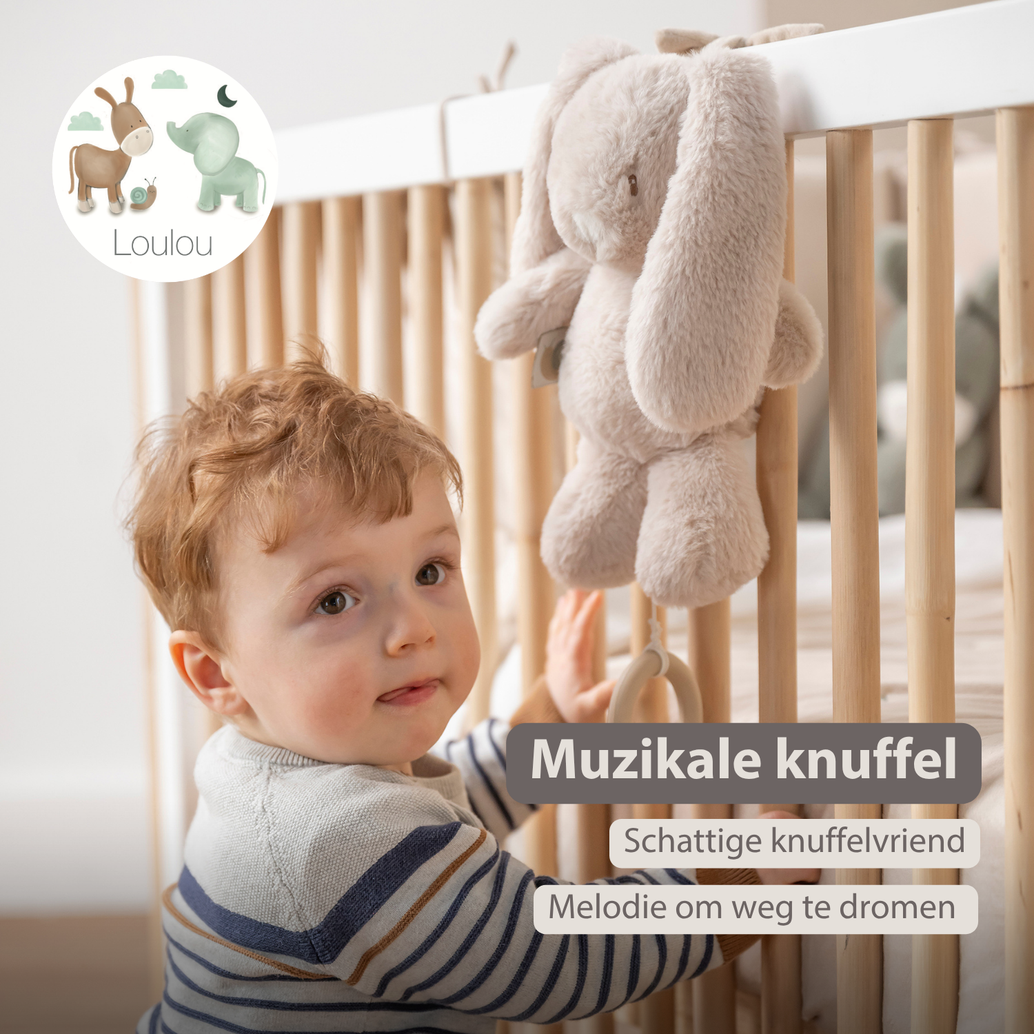 LouLou Musical Plush Rabbit  - Baby Soft Toy - 30 cm - Sand [NL]