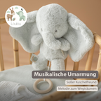LouLou Musical Plush Elephant  - Baby Soft Toy - 30 cm - Linden Green [DE]