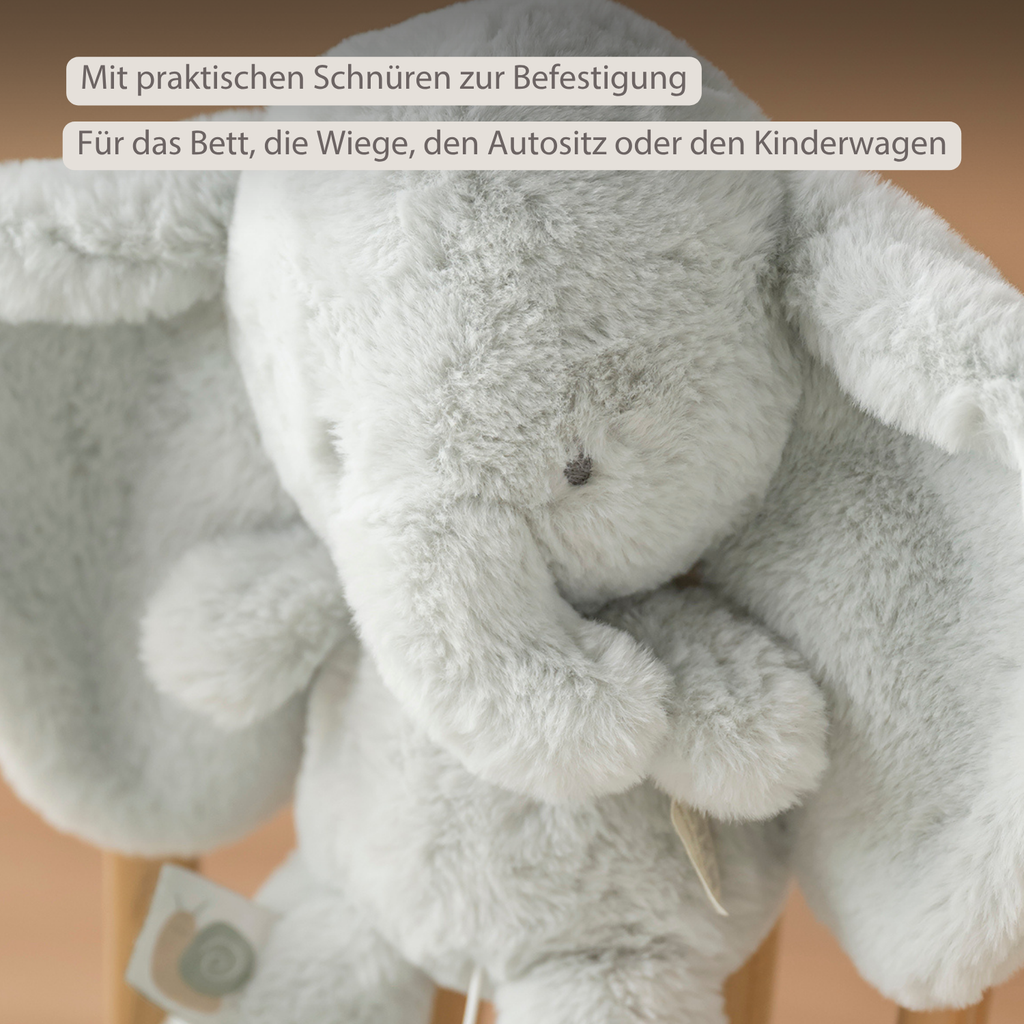 LouLou Musical Plush Elephant  - Baby Soft Toy - 30 cm - Linden Green [DE]