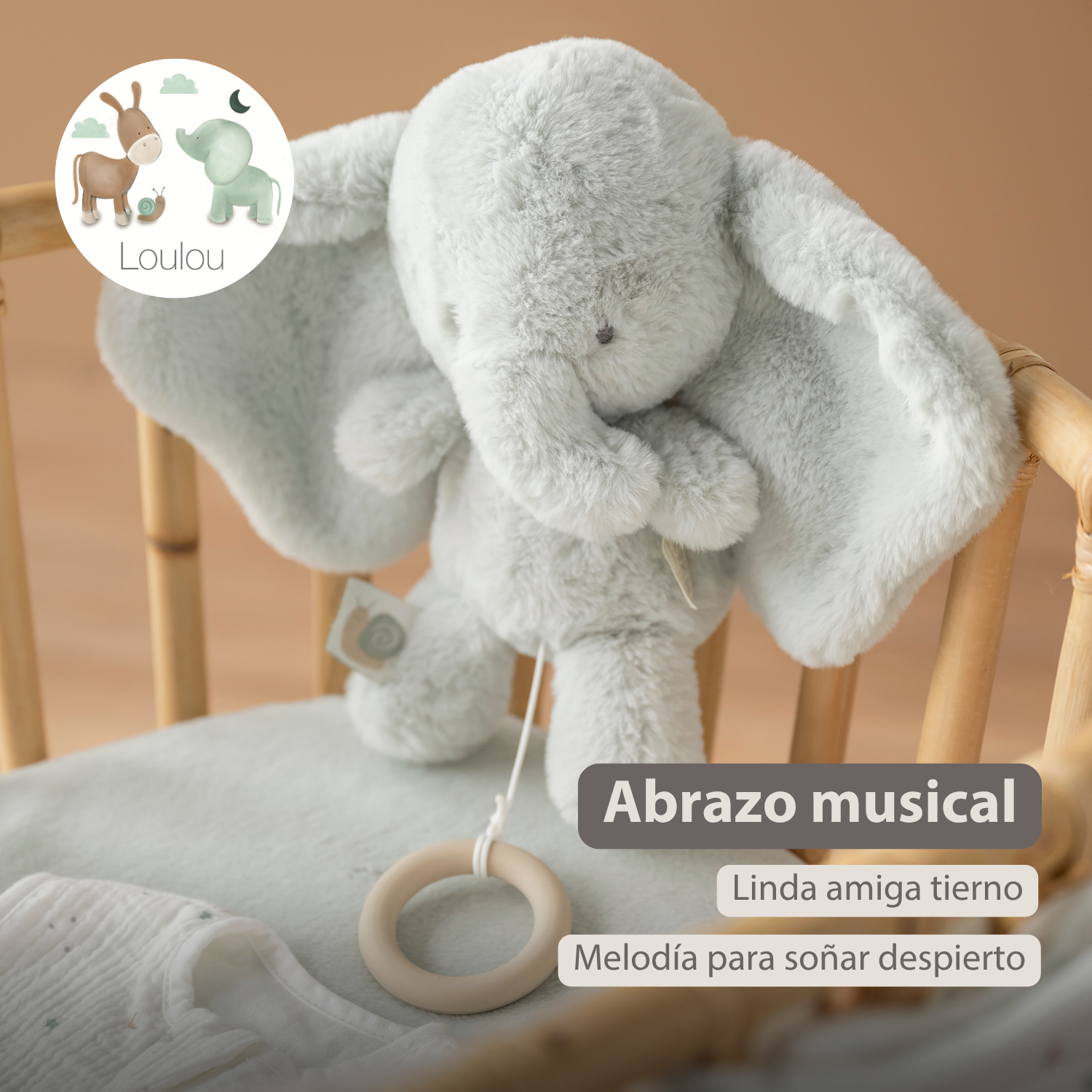 LouLou Musical Plush Elephant  - Baby Soft Toy - 30 cm - Linden Green [ES]