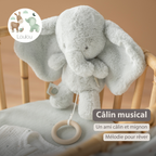 LouLou Musical Plush Elephant  - Baby Soft Toy - 30 cm - Linden Green [FR]