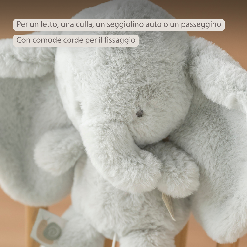 LouLou Musical Plush Elephant  - Baby Soft Toy - 30 cm - Linden Green [IT]
