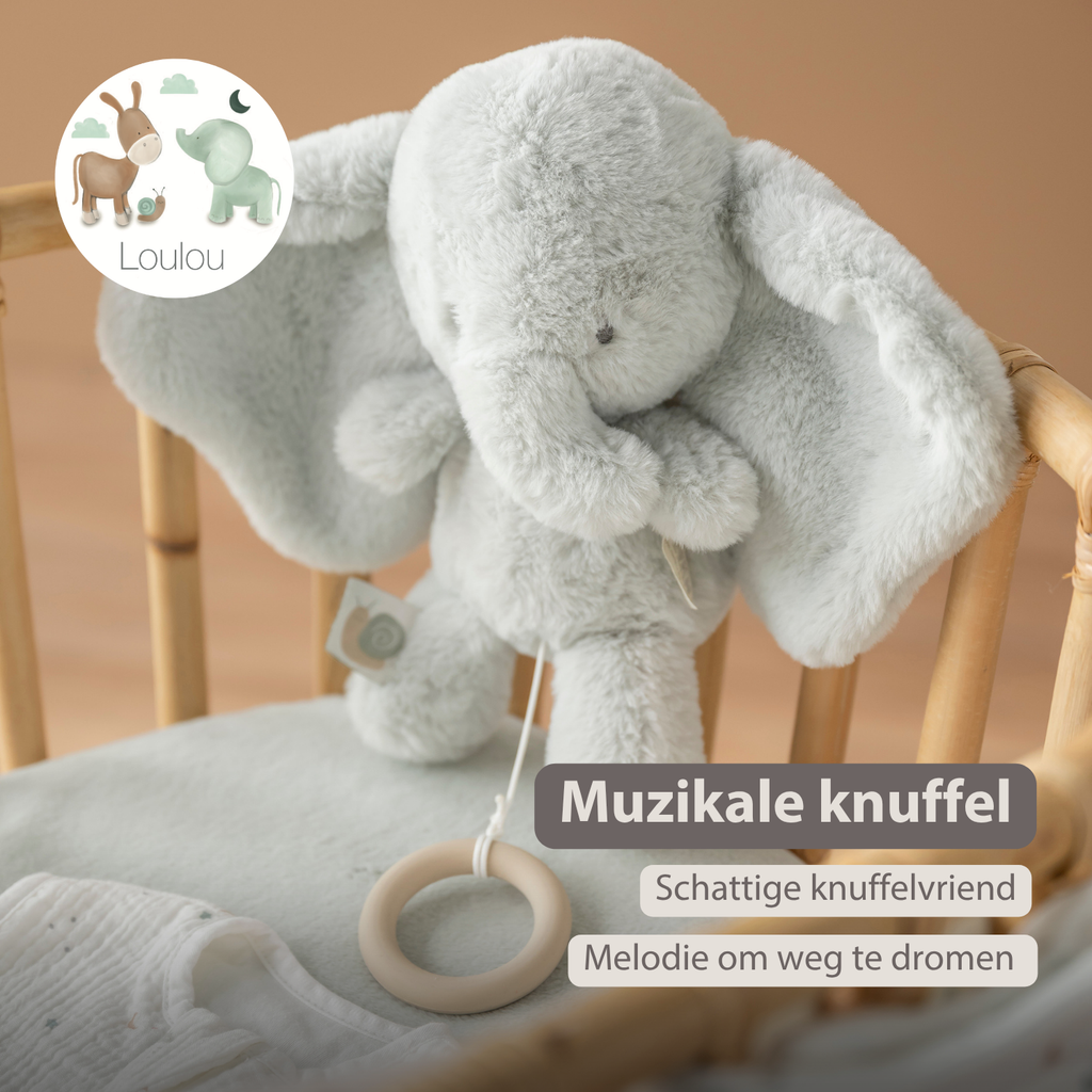 LouLou Musical Plush Elephant  - Baby Soft Toy - 30 cm - Linden Green [NL]