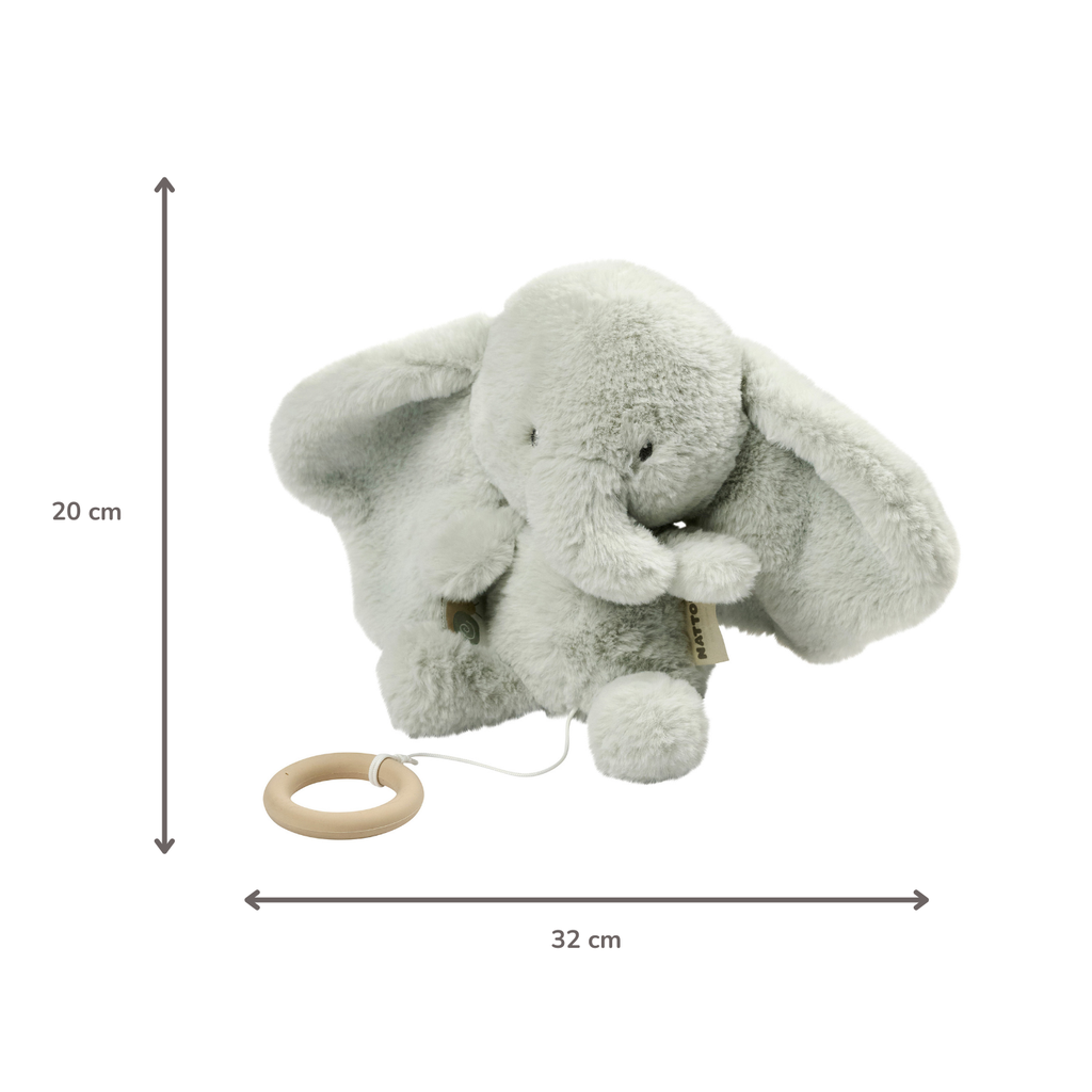 LouLou Musical Plush Elephant  - Baby Soft Toy - 30 cm - Linden Green [EN]