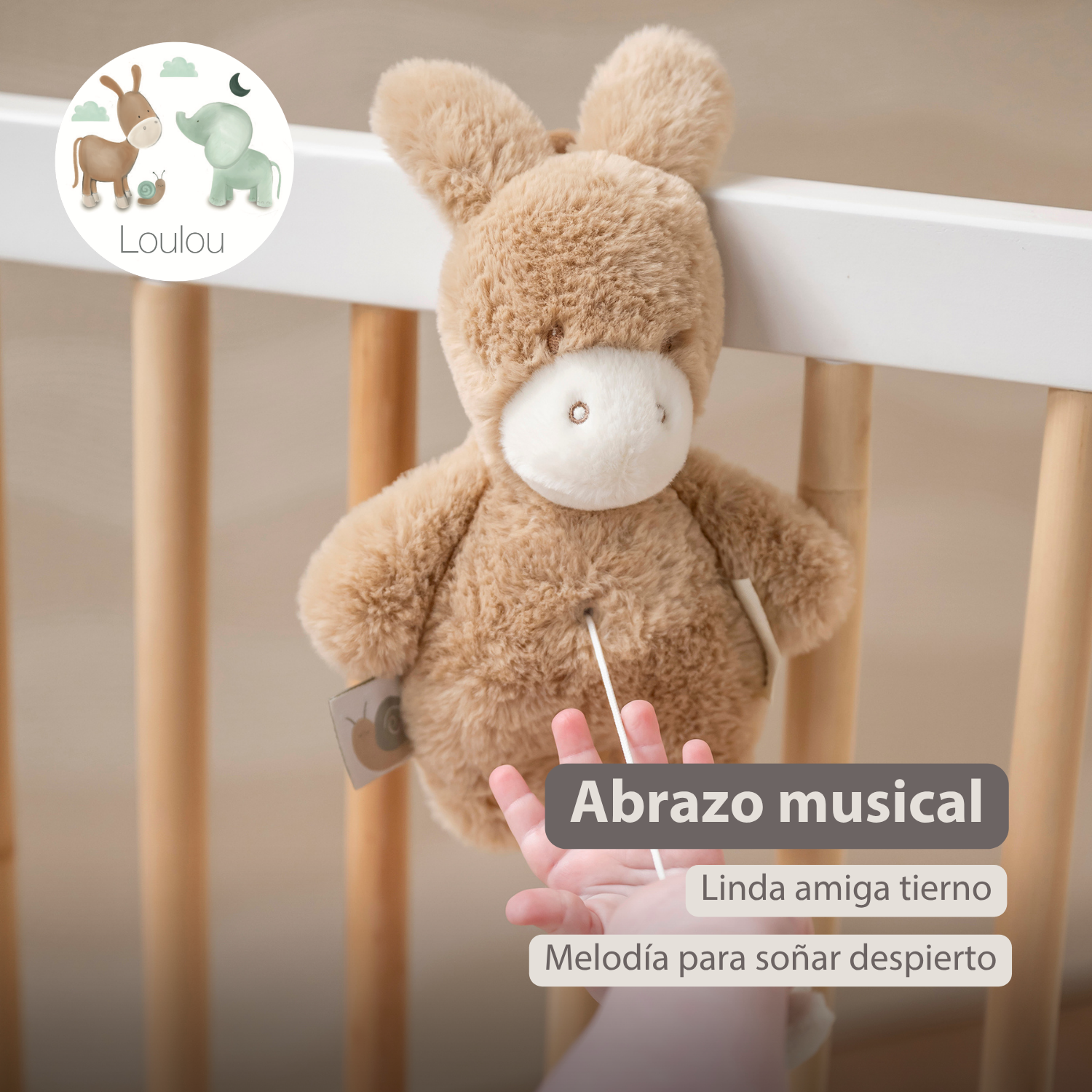 LouLou Mini Musical Plush Donkey - Baby Soft Toy - 20 cm - Light Caramel [ES]