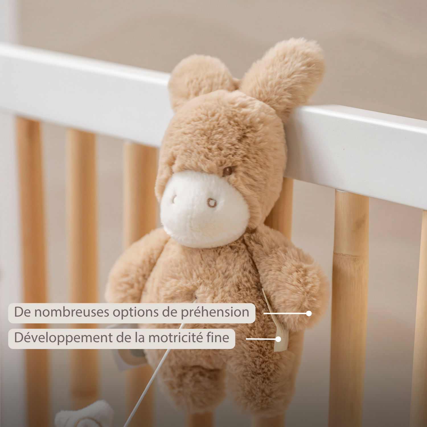 LouLou Mini Musical Plush Donkey - Baby Soft Toy - 20 cm - Light Caramel [FR]