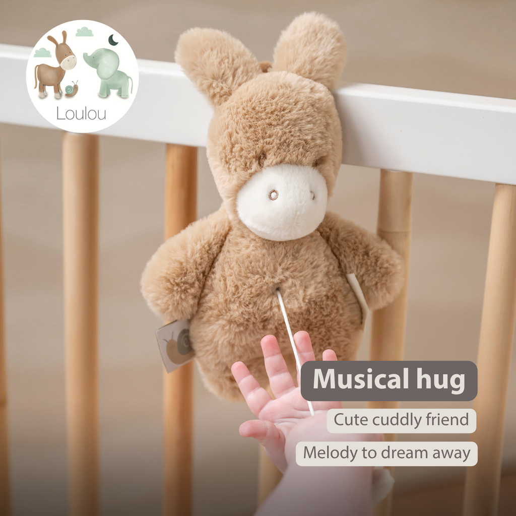 LouLou Mini Musical Plush Donkey - Baby Soft Toy - 20 cm - Light Caramel [EN]