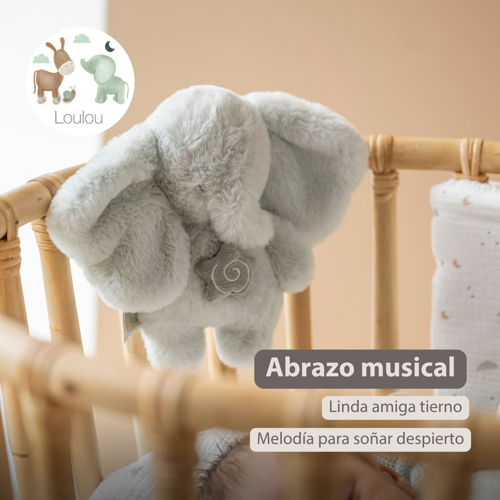 LouLou Mini Musical Plush Elephant - Baby Soft Toy - 20 cm - Linden Green [ES]