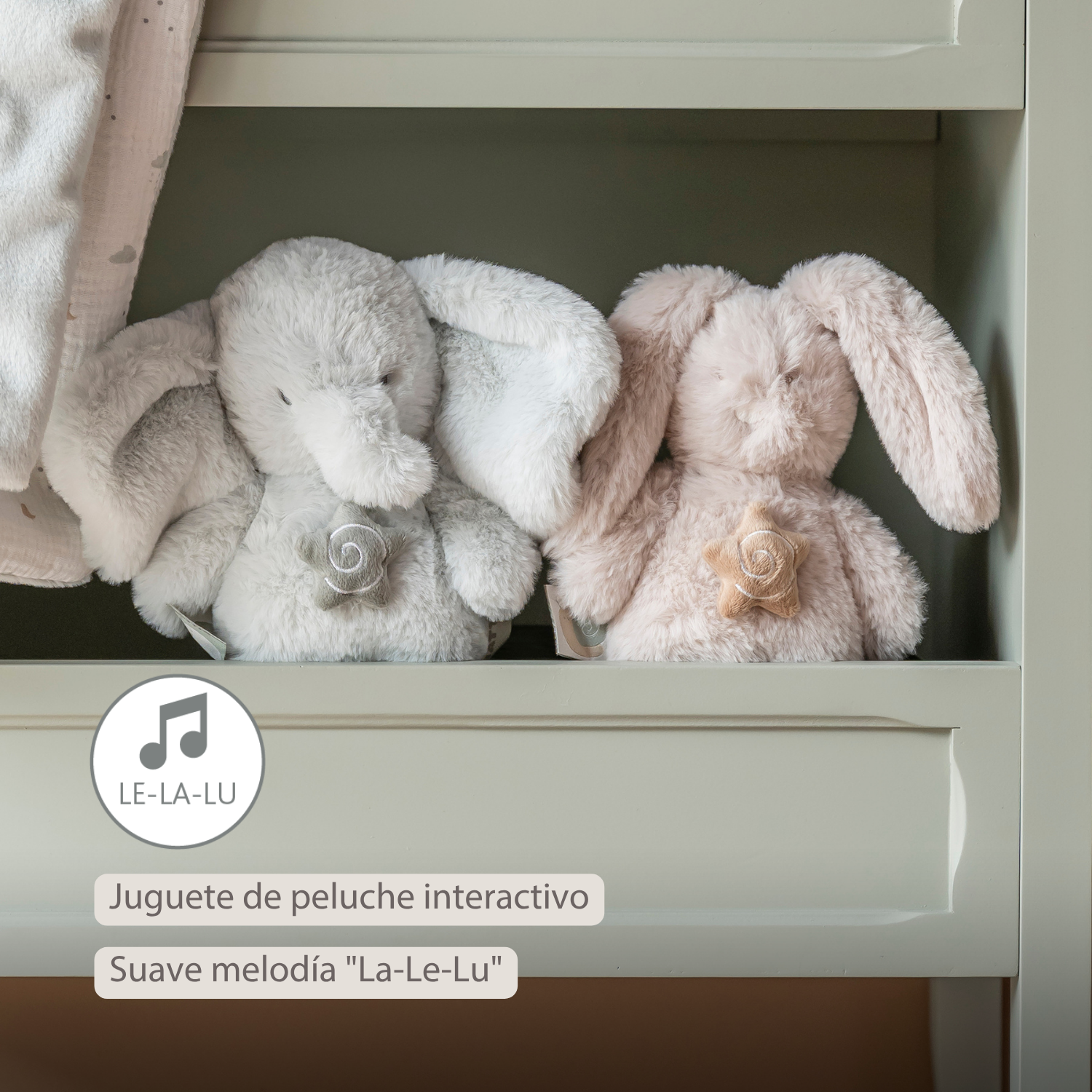 LouLou Mini Musical Plush Elephant - Baby Soft Toy - 20 cm - Linden Green [ES]