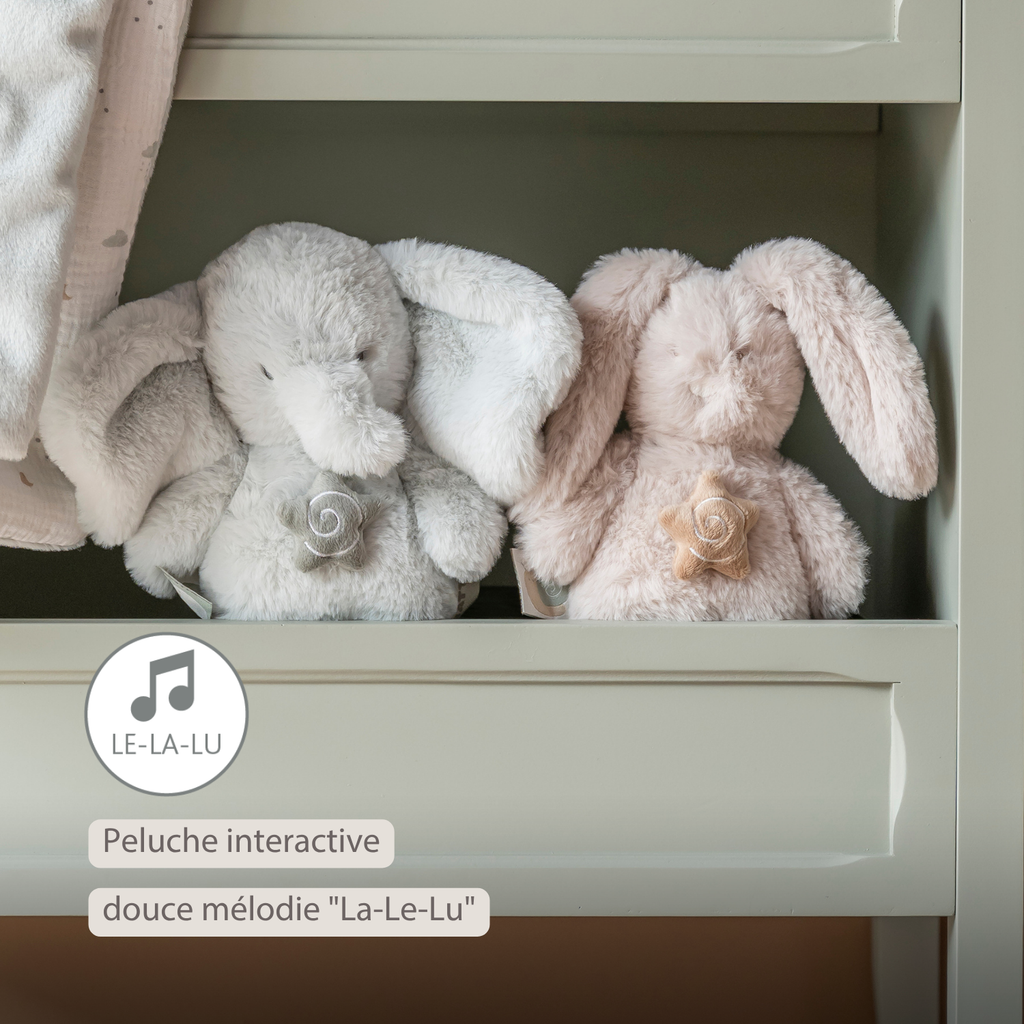 LouLou Mini Musical Plush Elephant - Baby Soft Toy - 20 cm - Linden Green [FR]