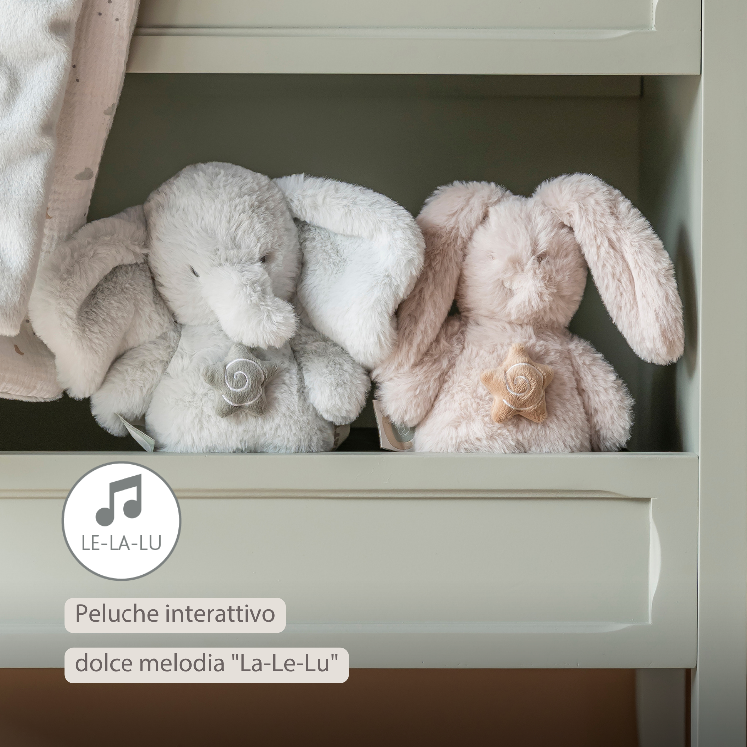 LouLou Mini Musical Plush Elephant - Baby Soft Toy - 20 cm - Linden Green [IT]