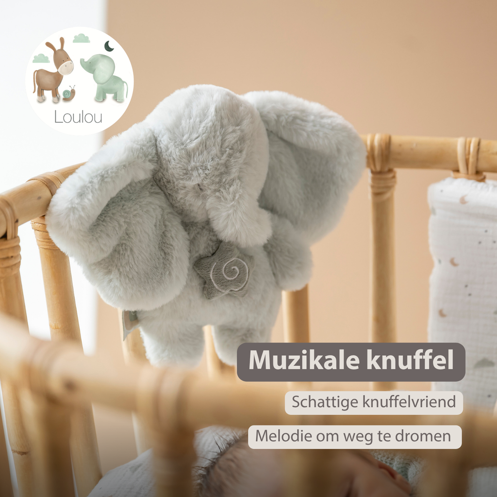 LouLou Mini Musical Plush Elephant - Baby Soft Toy - 20 cm - Linden Green [NL]