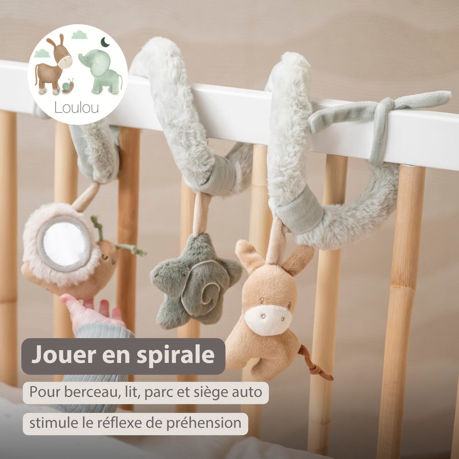 LouLou Activity Spiral - Baby Spiral Toy for Home or On the Go - 18 cm - Soft Colours [FR]