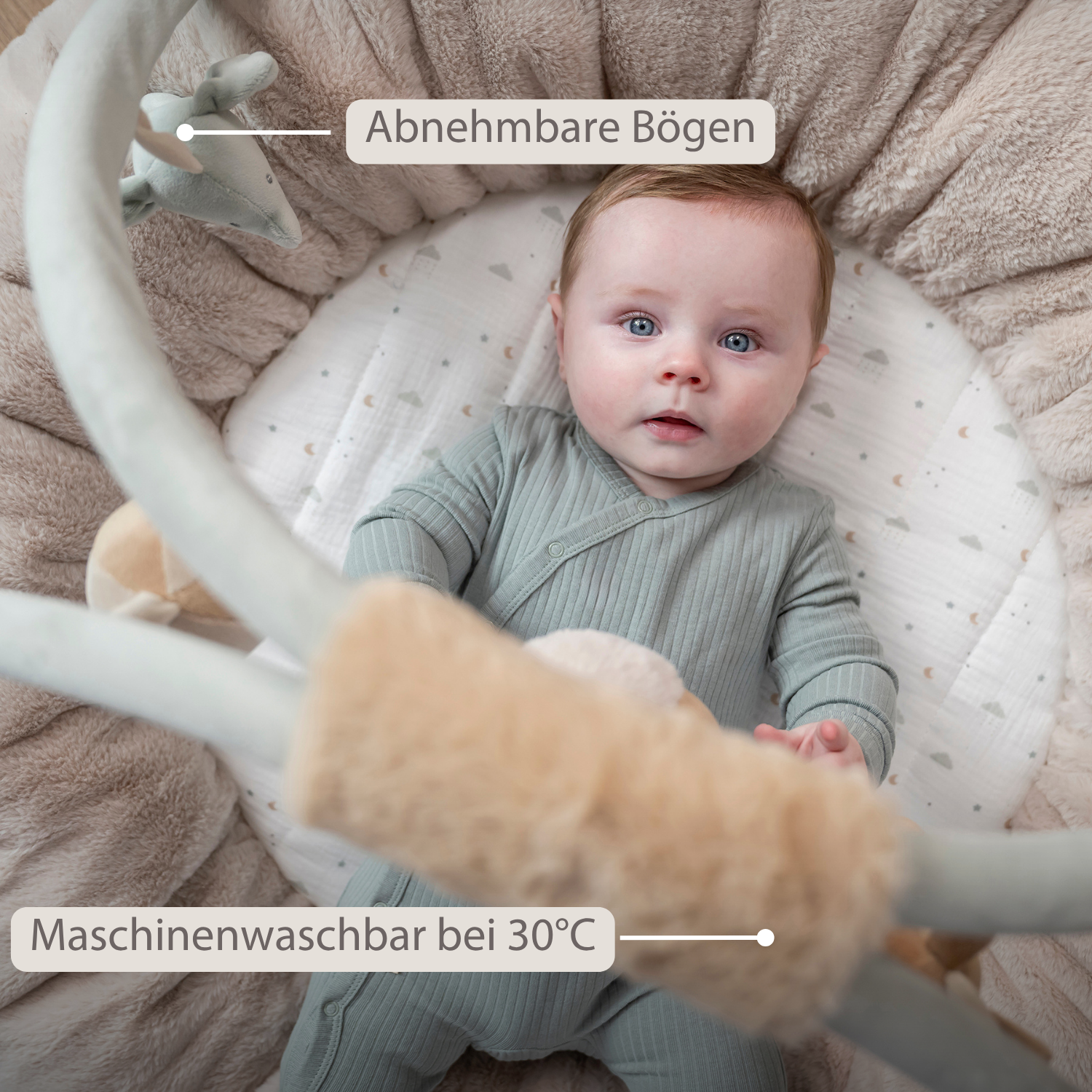 LouLou Stuffed Playmat with Rounded Arches - 90 cm - Activity Play Mat for Babies - Padded Edges - Soft Colours [DE]