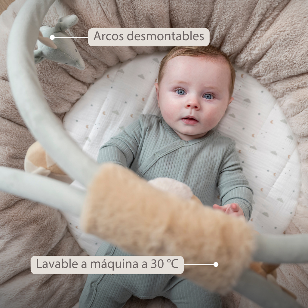 LouLou Stuffed Playmat with Rounded Arches - 90 cm - Activity Play Mat for Babies - Padded Edges - Soft Colours [ES]