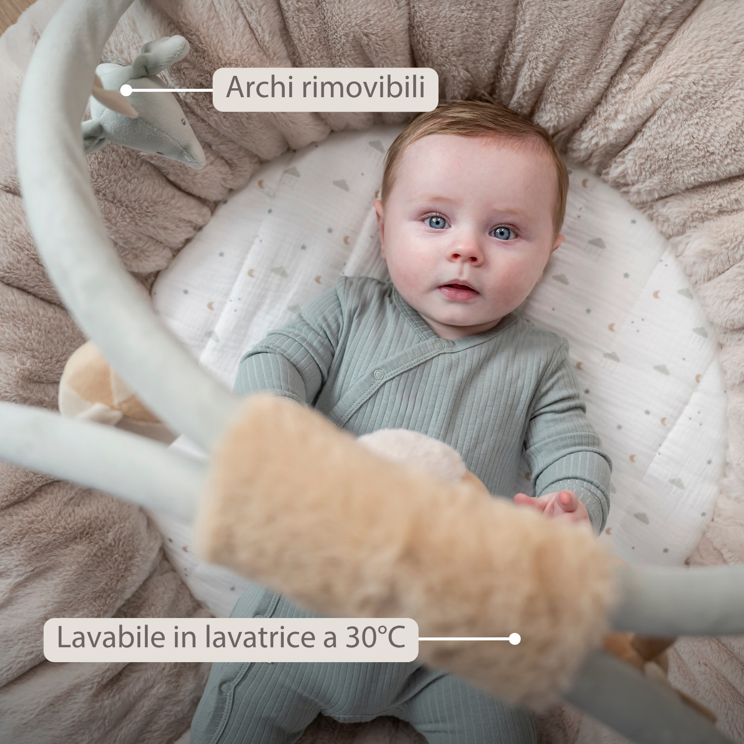 LouLou Stuffed Playmat with Rounded Arches - 90 cm - Activity Play Mat for Babies - Padded Edges - Soft Colours [IT]