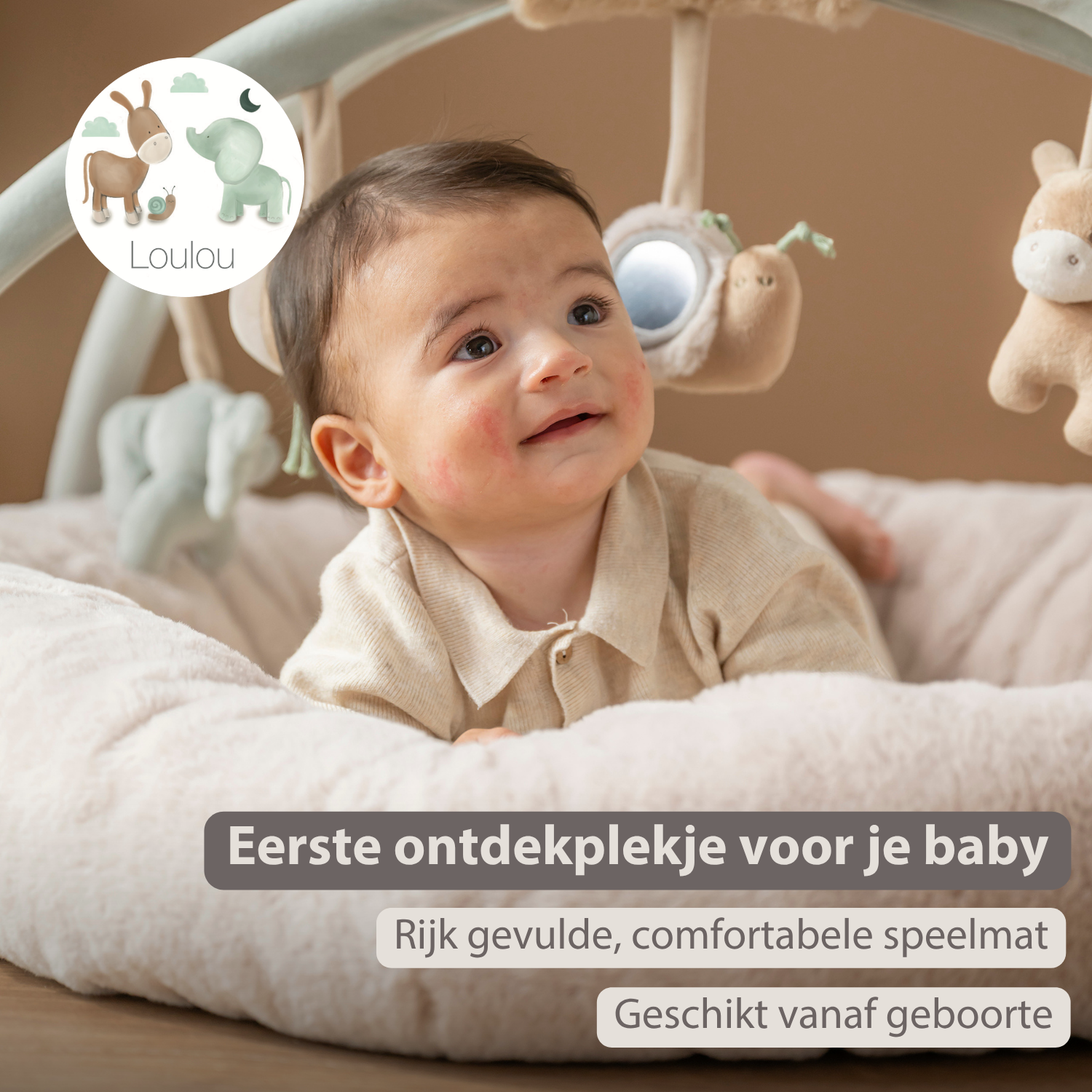 LouLou Stuffed Playmat with Rounded Arches - 90 cm - Activity Play Mat for Babies - Padded Edges - Soft Colours [NL]