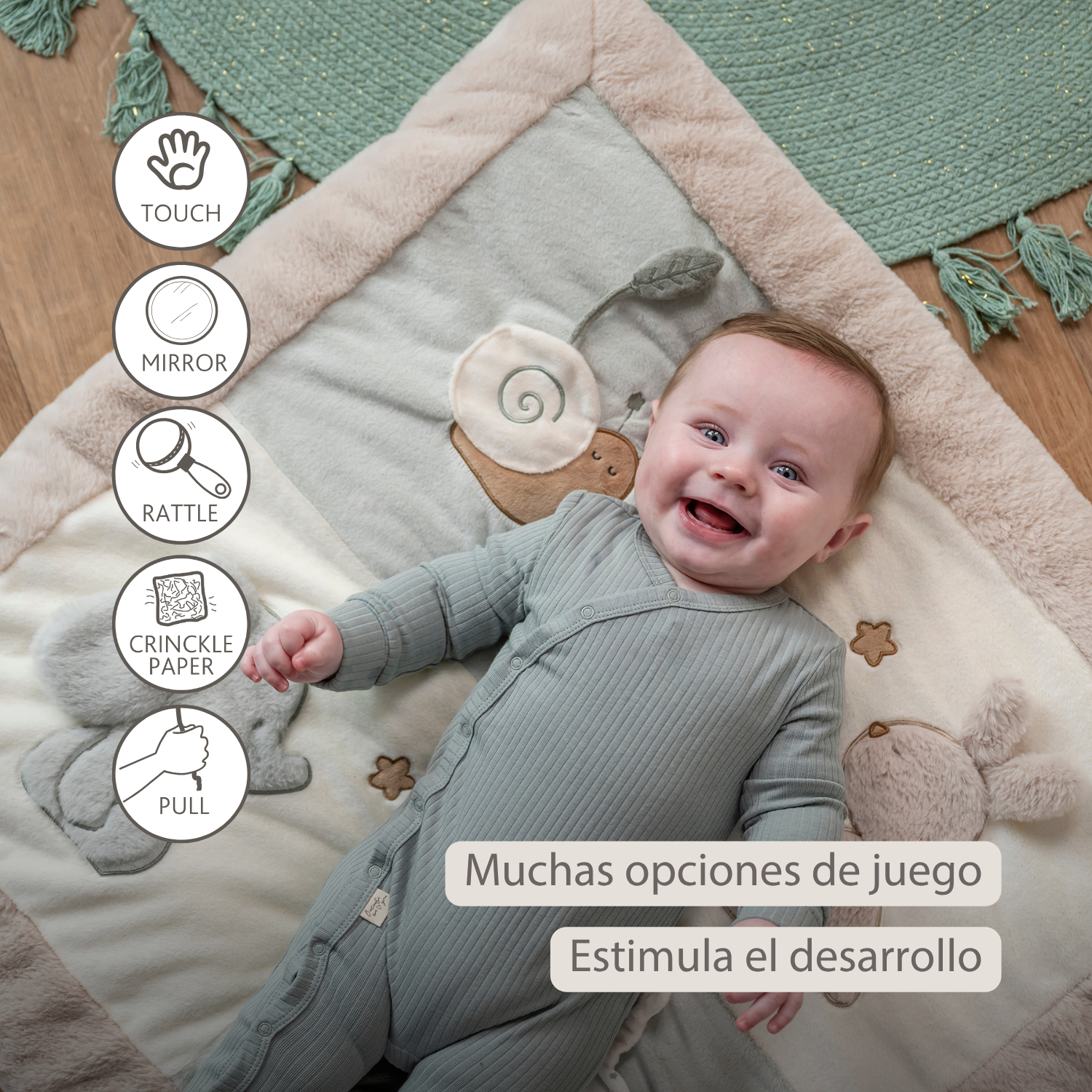 LouLou Playmat Square with Rounded Arches - 80 x 80 cm - Activity Play Mat for Babies - Soft Colours [ES]