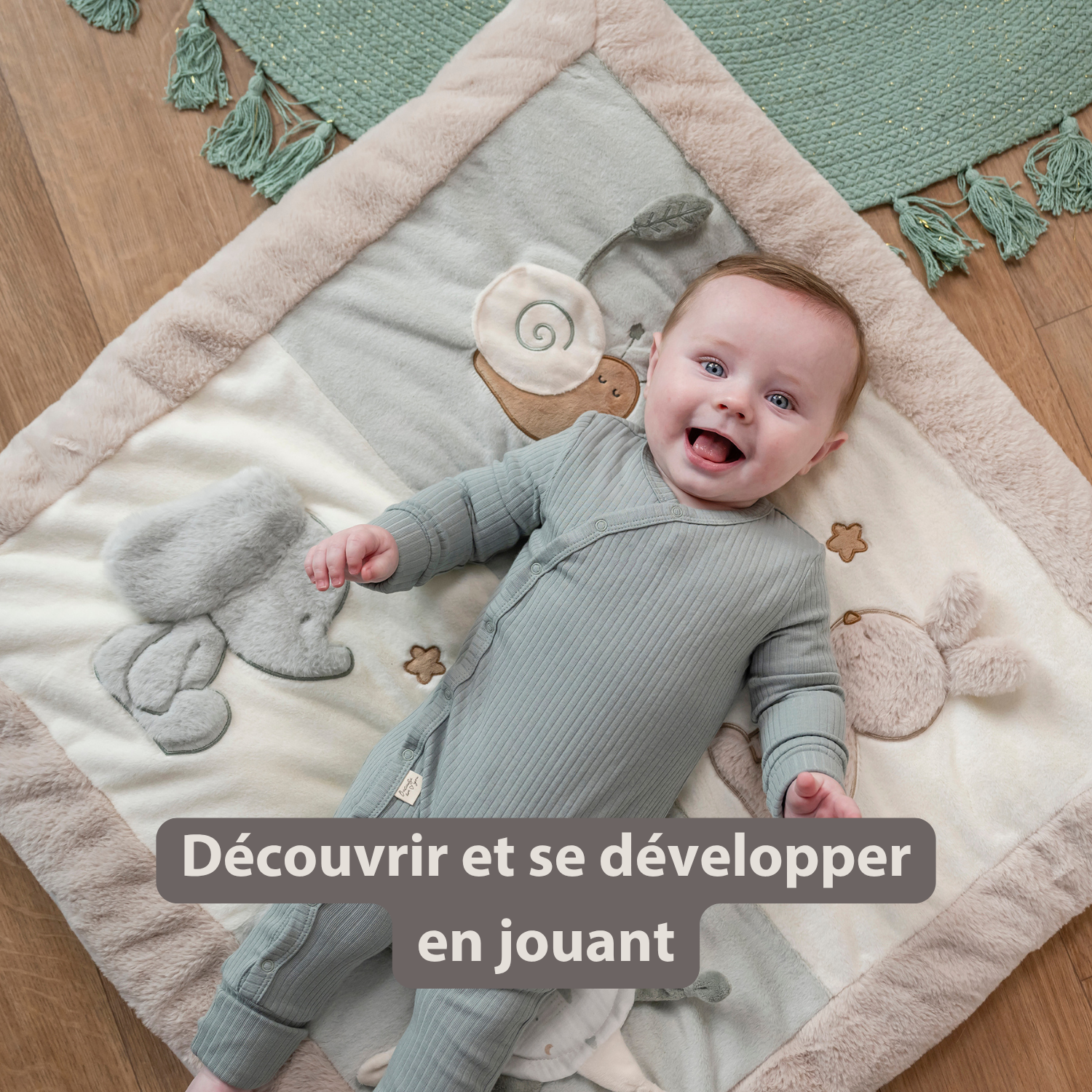 LouLou Playmat Square with Rounded Arches - 80 x 80 cm - Activity Play Mat for Babies - Soft Colours [FR]