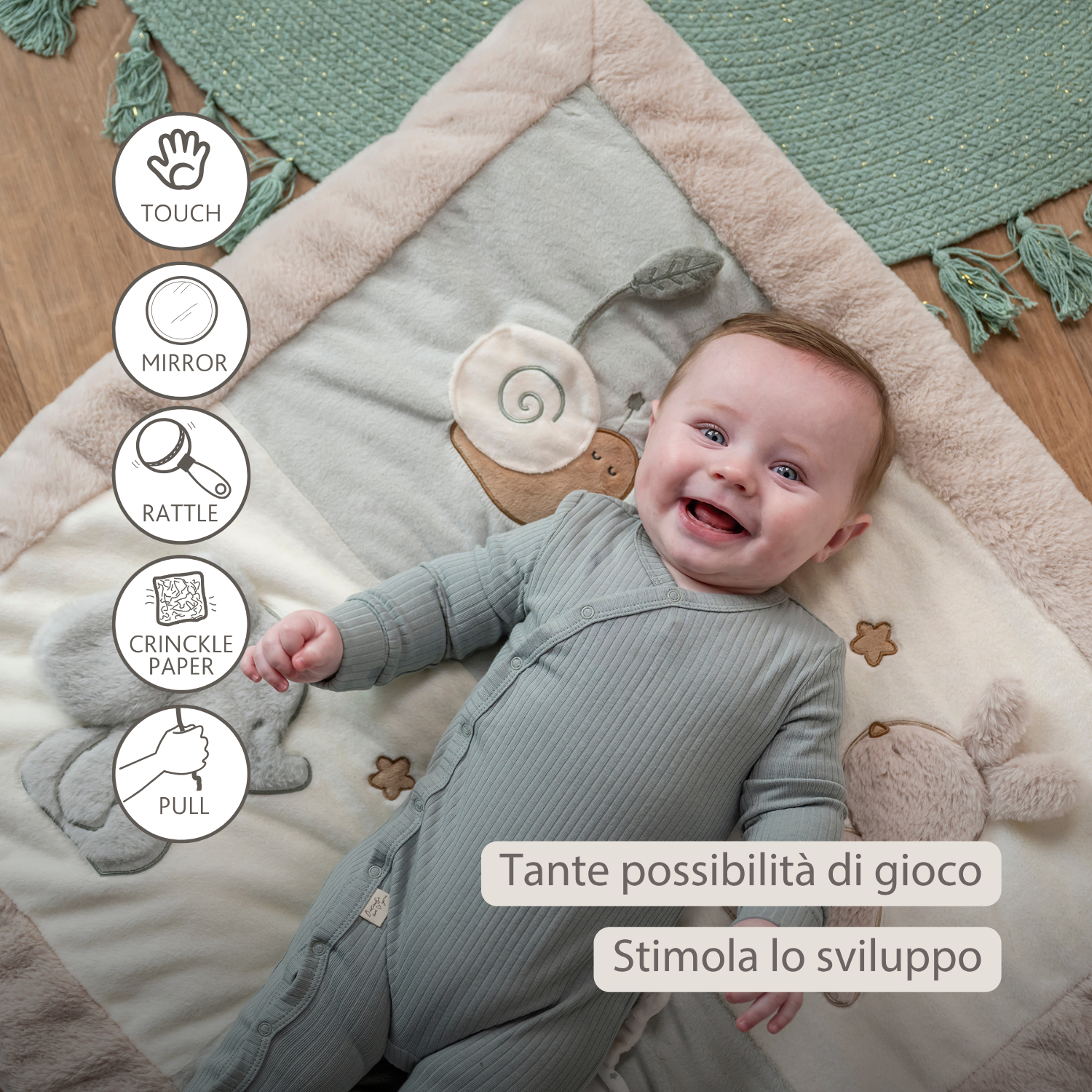 LouLou Playmat Square with Rounded Arches - 80 x 80 cm - Activity Play Mat for Babies - Soft Colours [IT]
