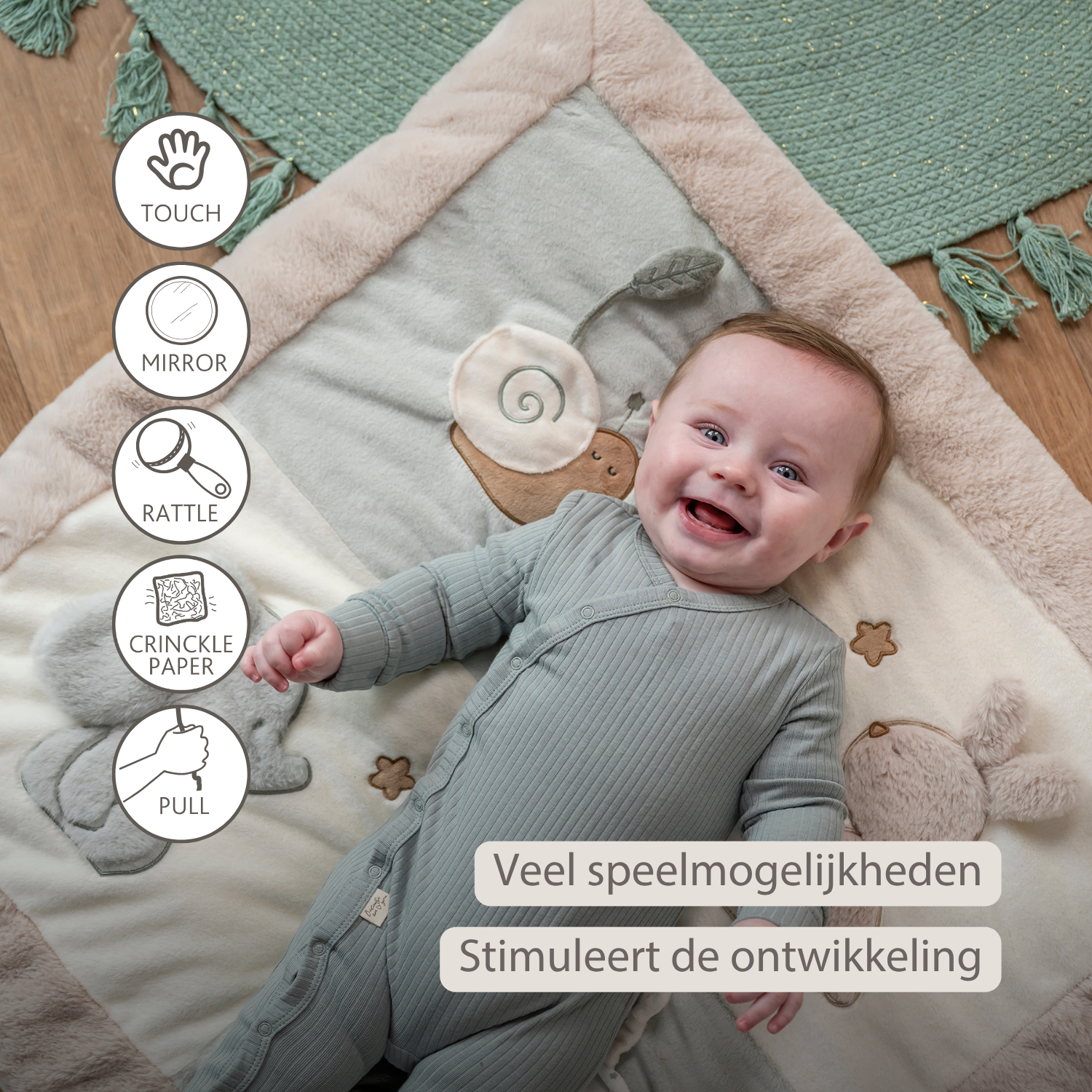 LouLou Playmat Square with Rounded Arches - 80 x 80 cm - Activity Play Mat for Babies - Soft Colours [NL]