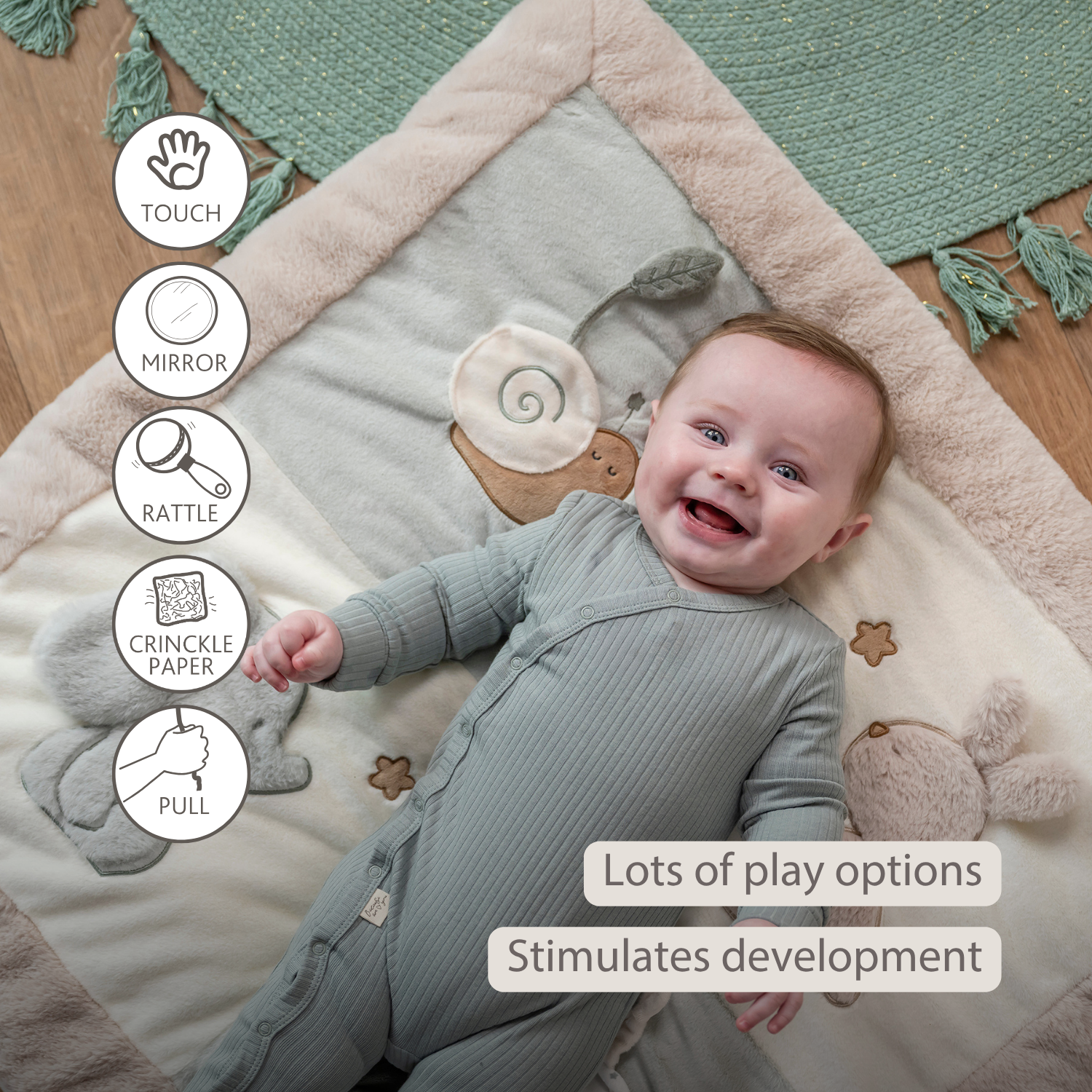 LouLou Playmat Square with Rounded Arches - 80 x 80 cm - Activity Play Mat for Babies - Soft Colours [EN]
