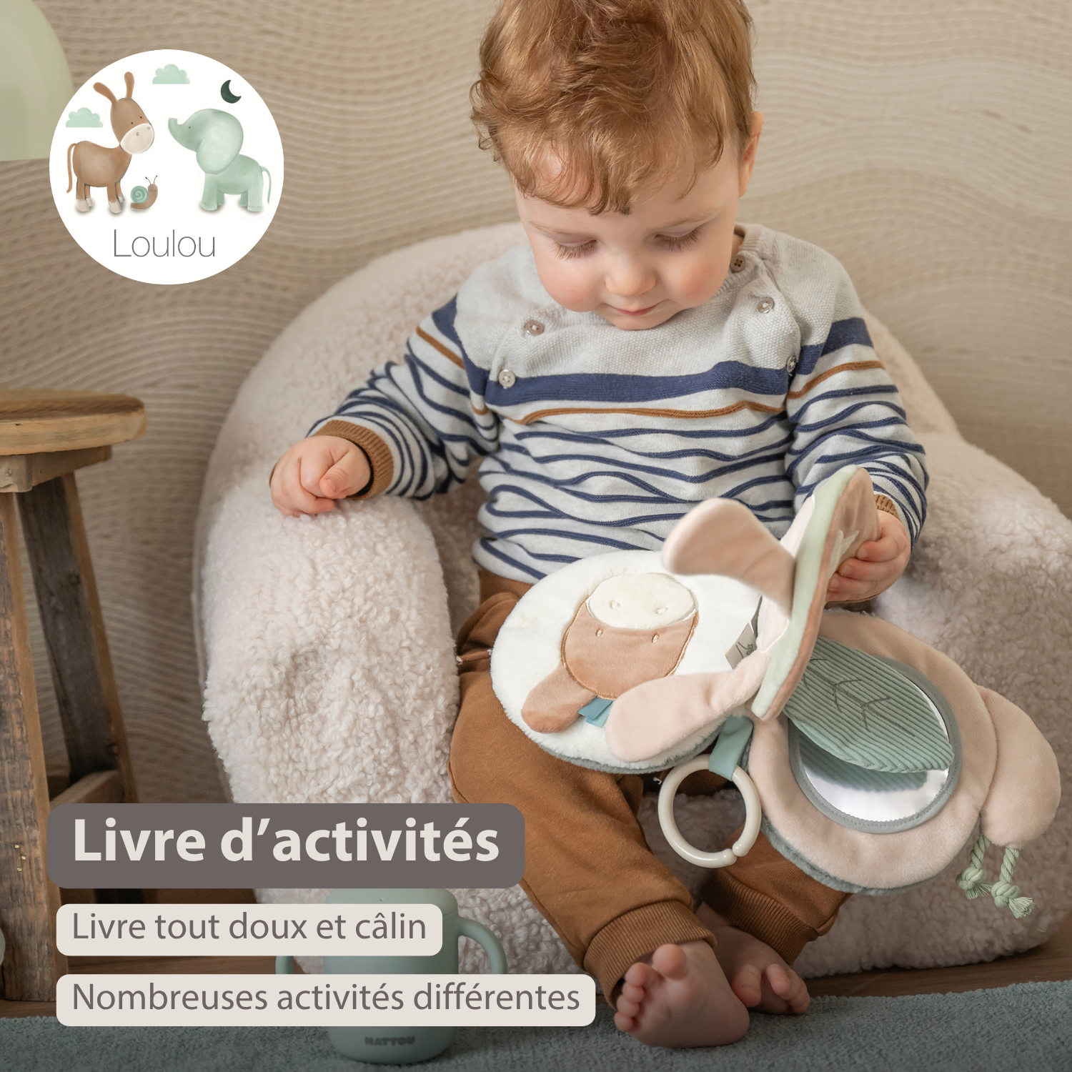 LouLou Activity Book Snail - Baby Toy - 15 cm - Soft Colours [FR]