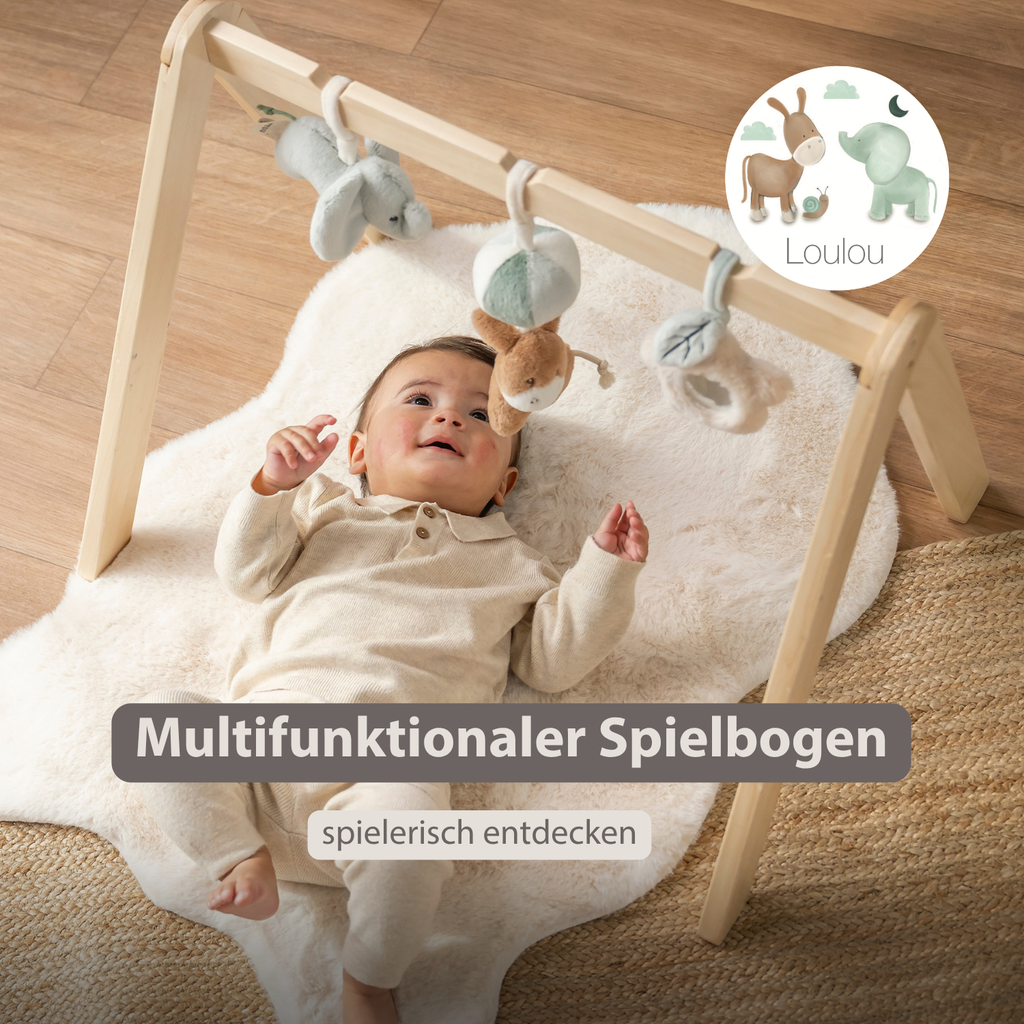 LouLou Wooden Play Arch with Hanging Toys - 60 x 50 x 47 cm - Soft Colours [DE]
