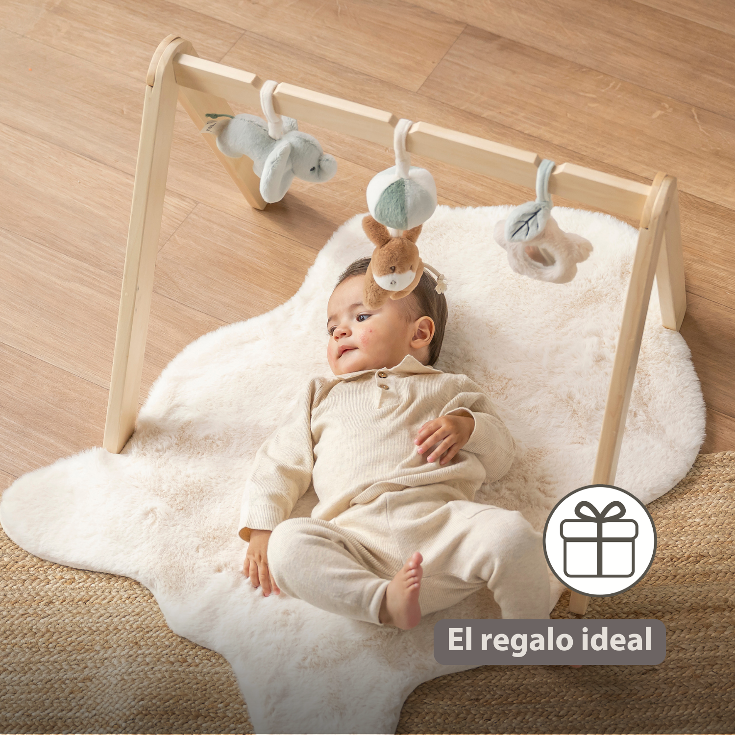 LouLou Wooden Play Arch with Hanging Toys - 60 x 50 x 47 cm - Soft Colours [ES]