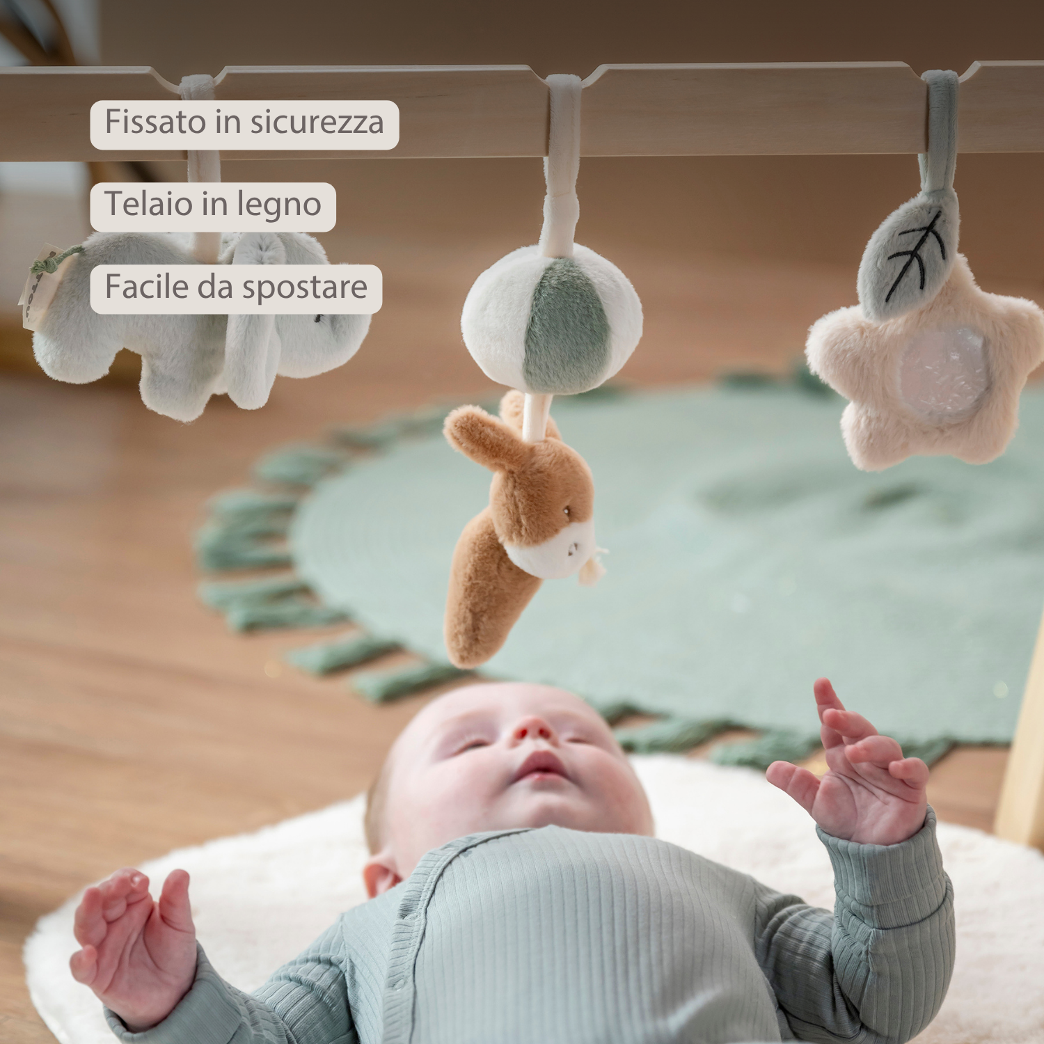 LouLou Wooden Play Arch with Hanging Toys - 60 x 50 x 47 cm - Soft Colours [IT]