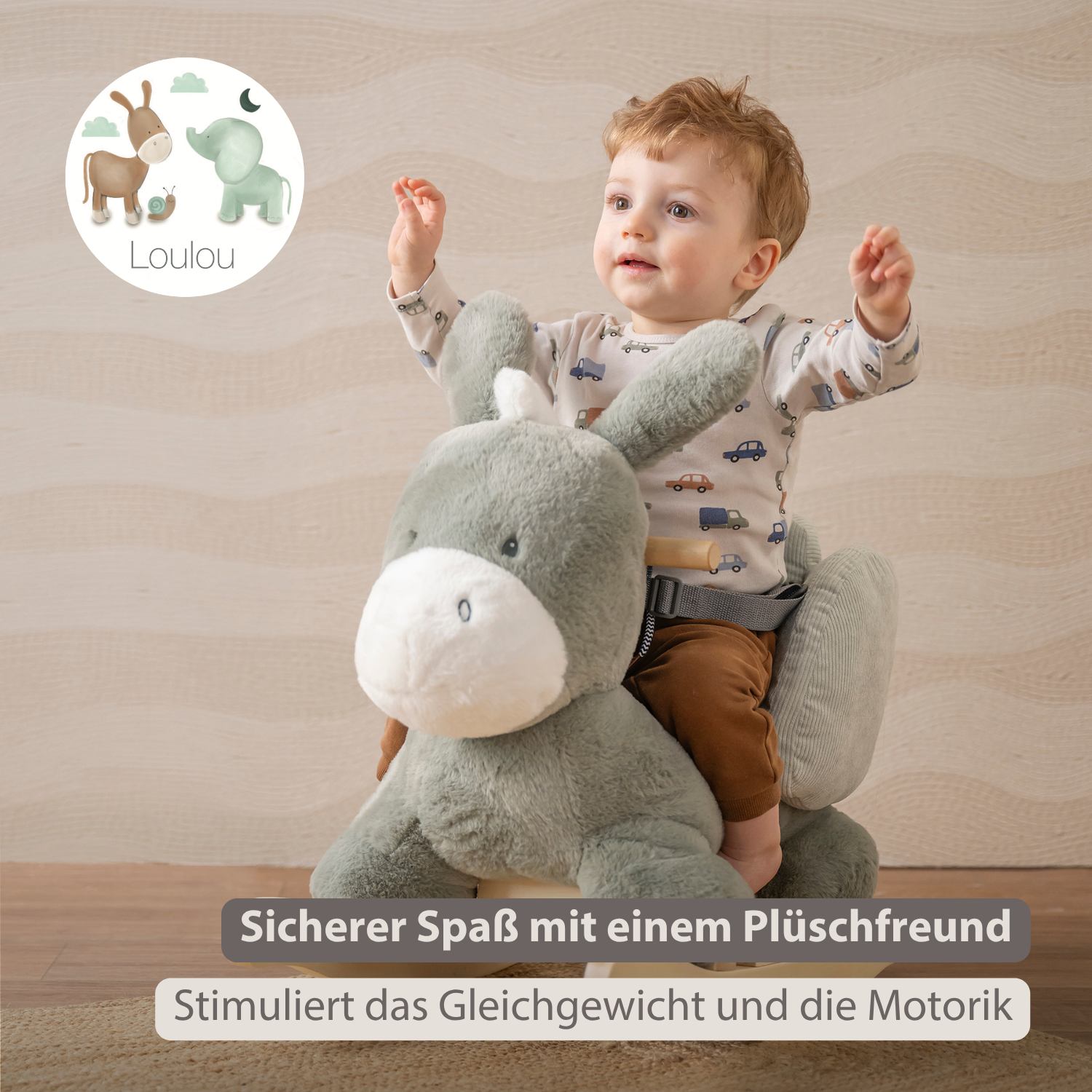 LouLou Rocking Horse Donkey - Rocking Animal in Soft Fabric - Dark Green [DE]
