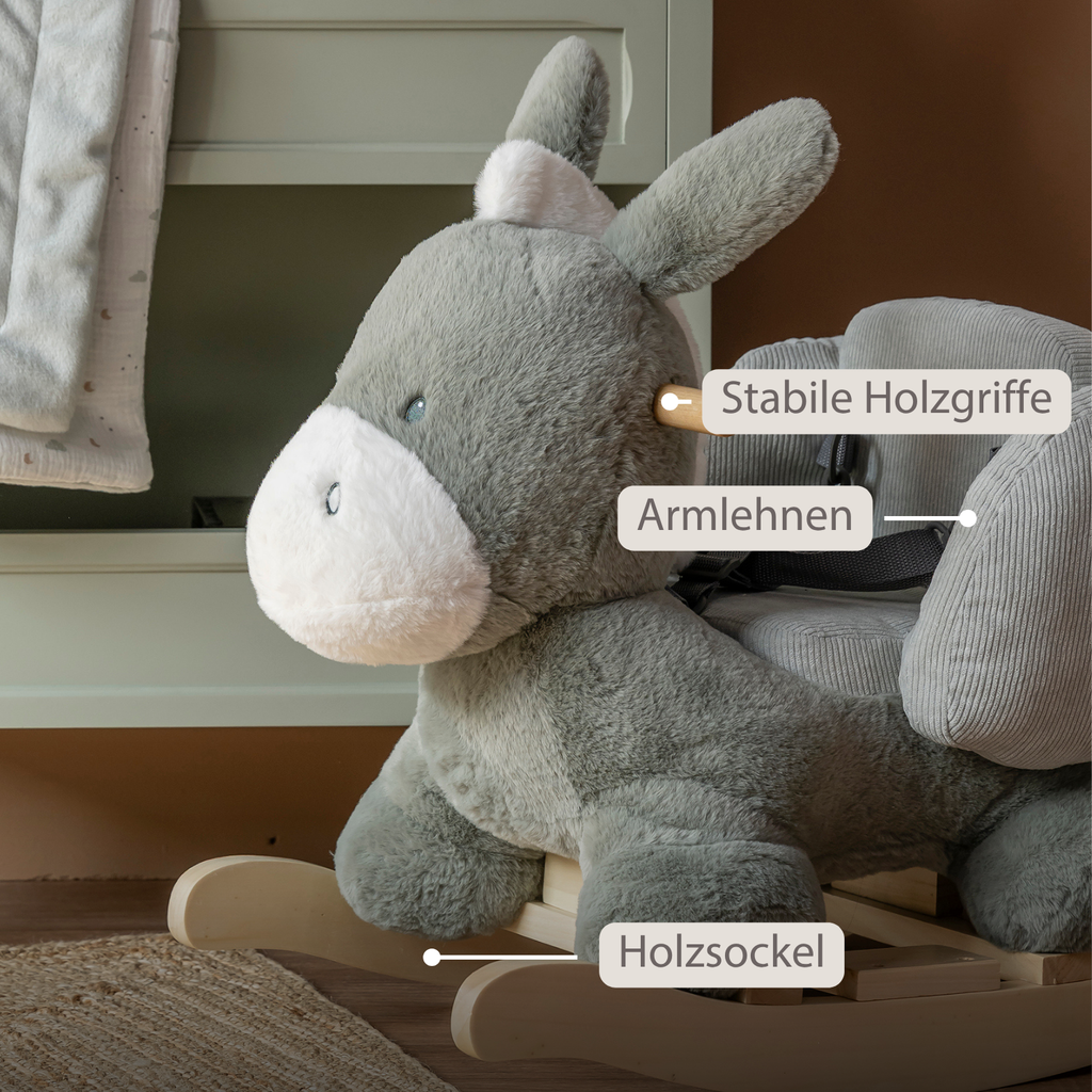LouLou Rocking Horse Donkey - Rocking Animal in Soft Fabric - Dark Green [DE]
