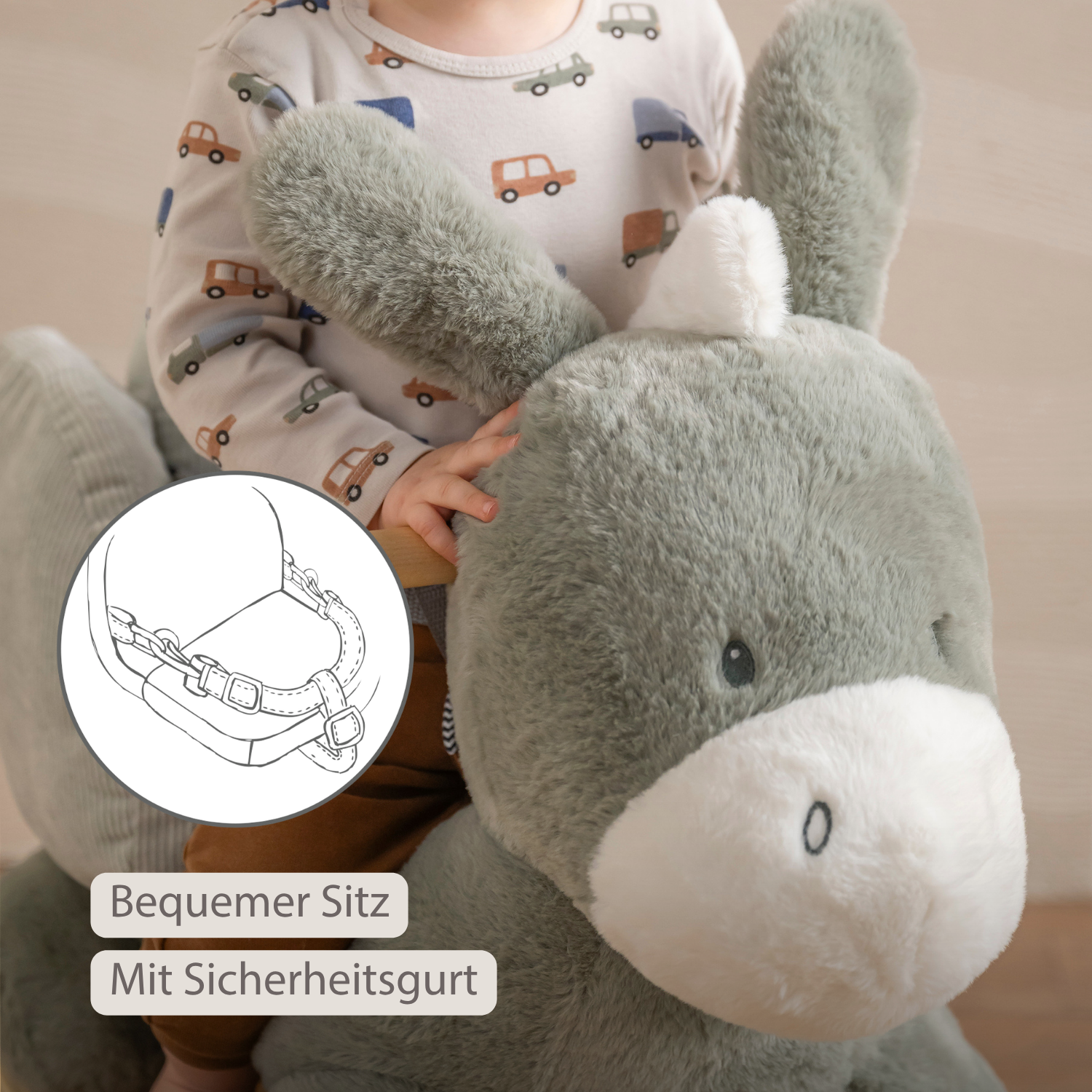 LouLou Rocking Horse Donkey - Rocking Animal in Soft Fabric - Dark Green [DE]